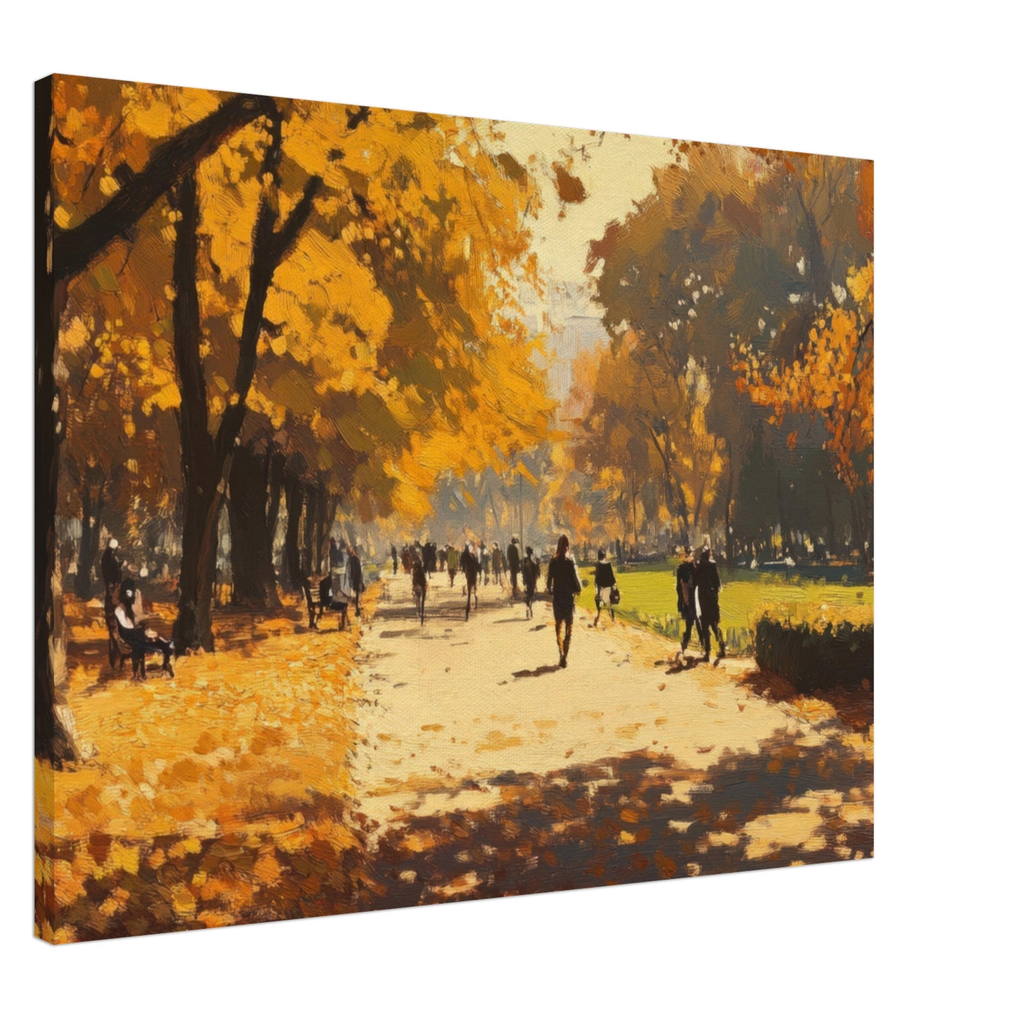 Canvas Landscape - Autumn Park with Strolling Figures A vast park 3 - Shop Ai Art WebShop - Digital Art online Store