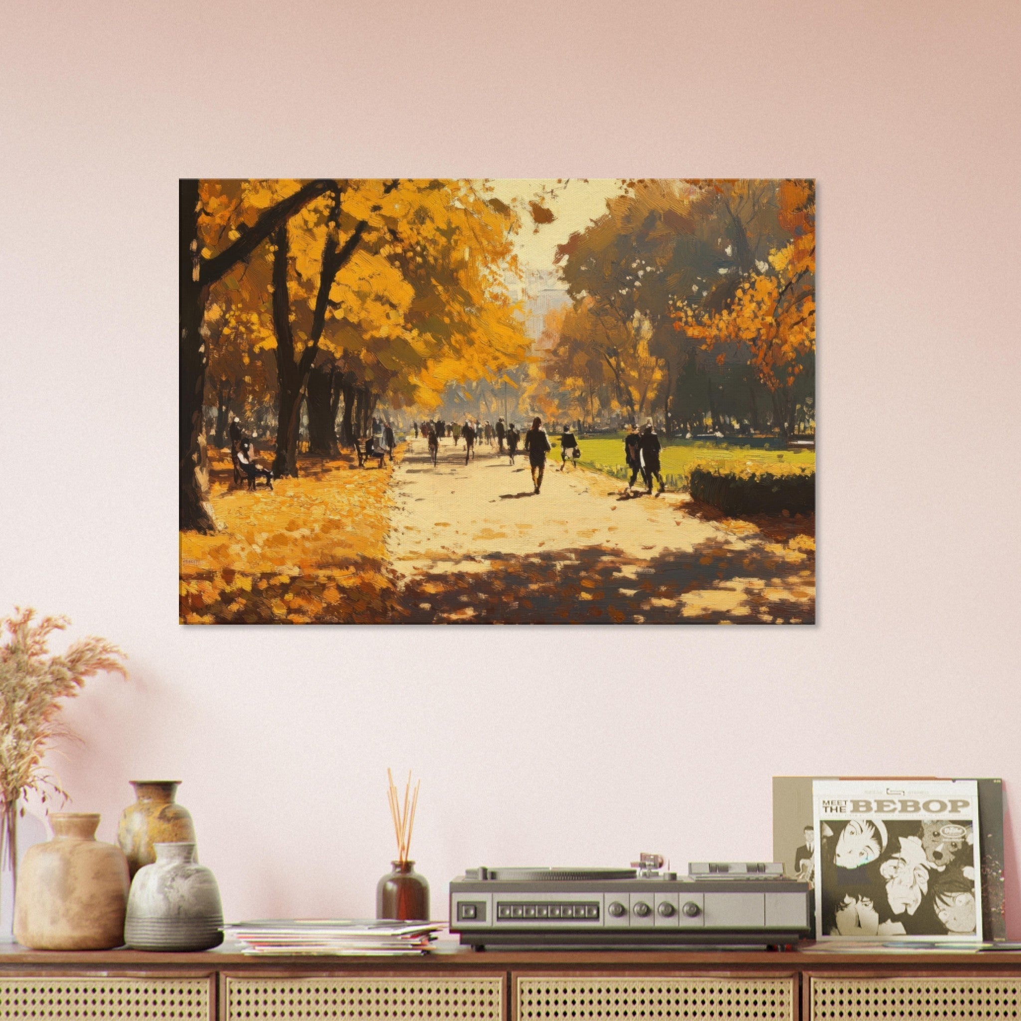 Canvas Landscape - Autumn Park with Strolling Figures A vast park 3 - Shop Ai Art WebShop - Digital Art online Store