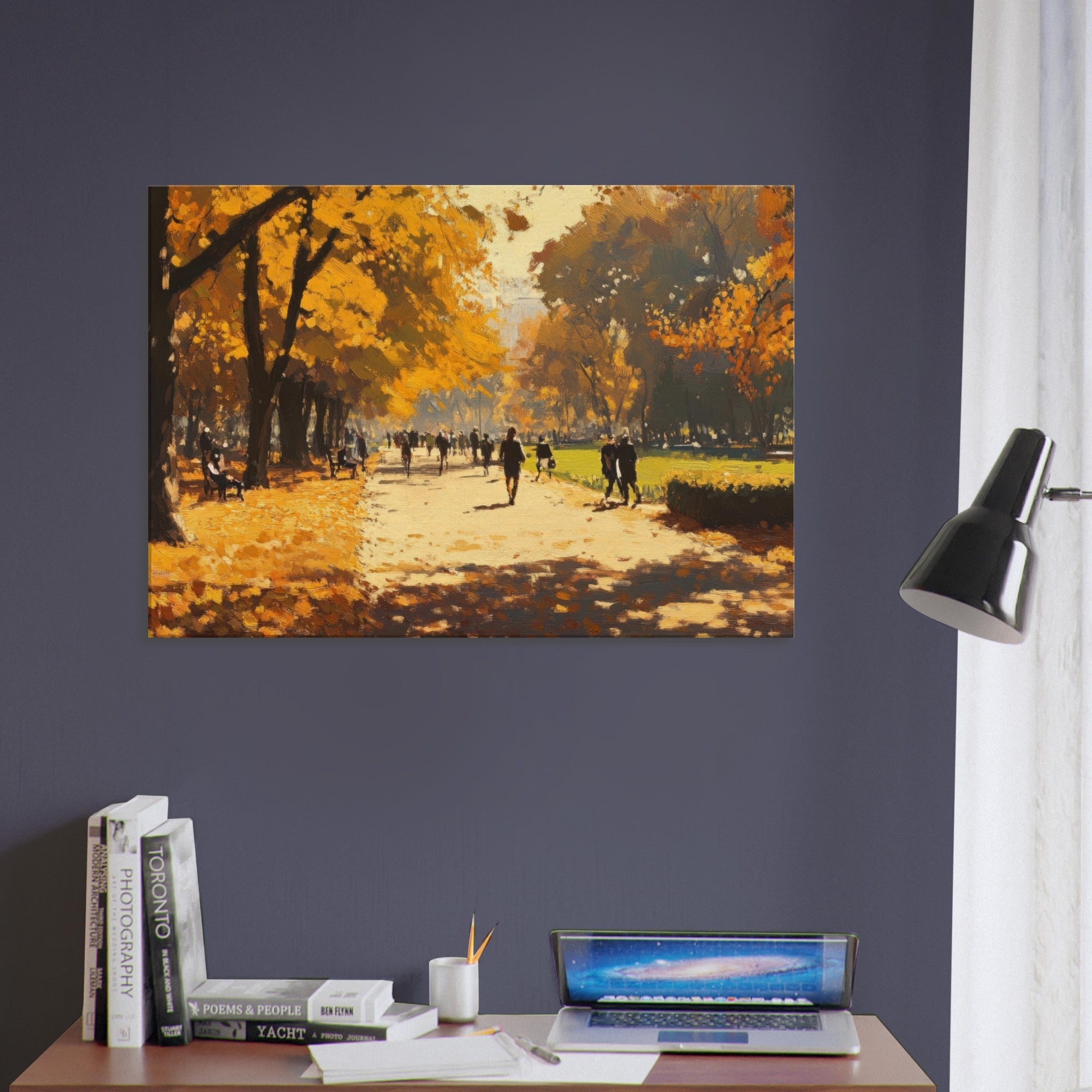 Canvas Landscape - Autumn Park with Strolling Figures A vast park 3 - Shop Ai Art WebShop - Digital Art online Store