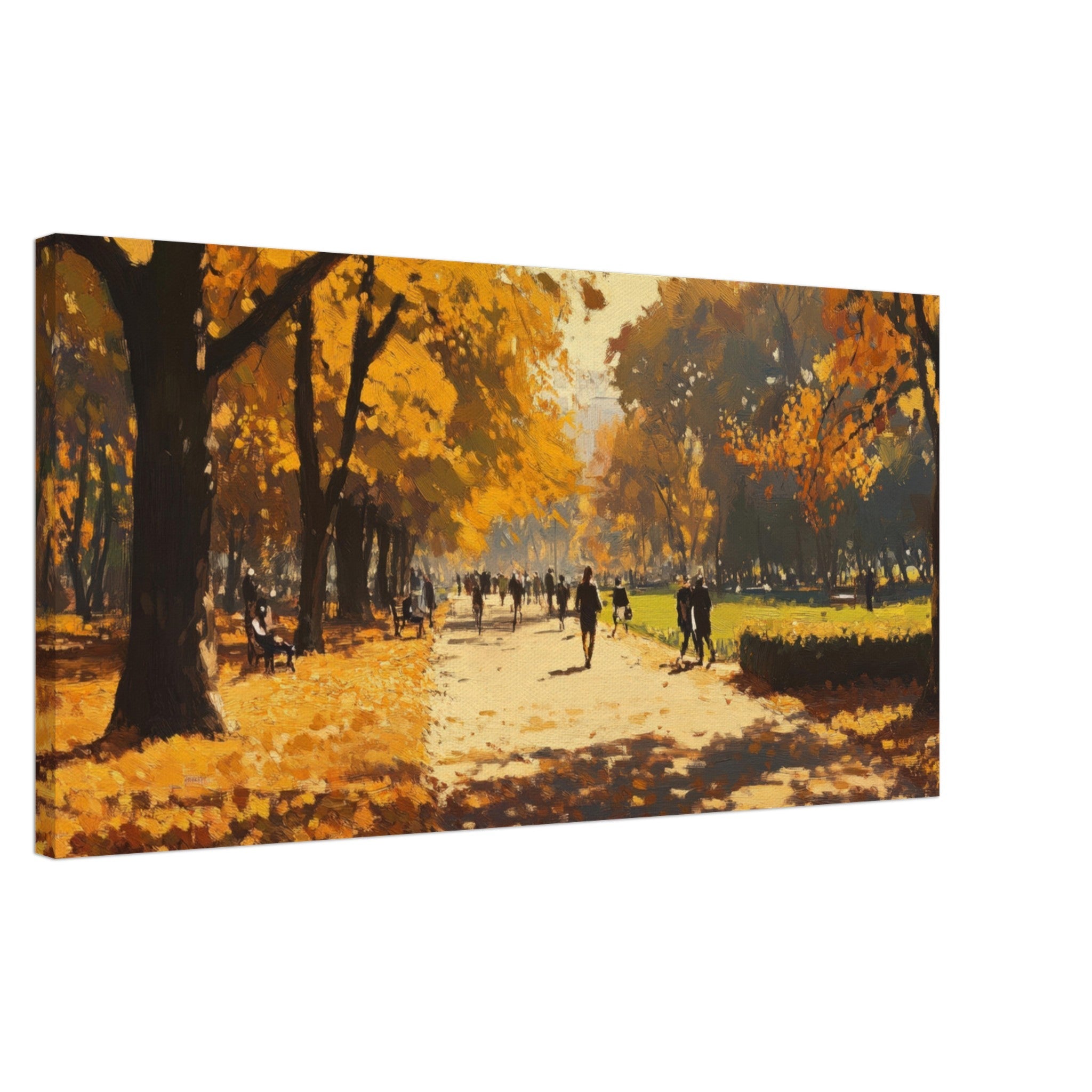 Canvas Landscape - Autumn Park with Strolling Figures A vast park 3 - Shop Ai Art WebShop - Digital Art online Store