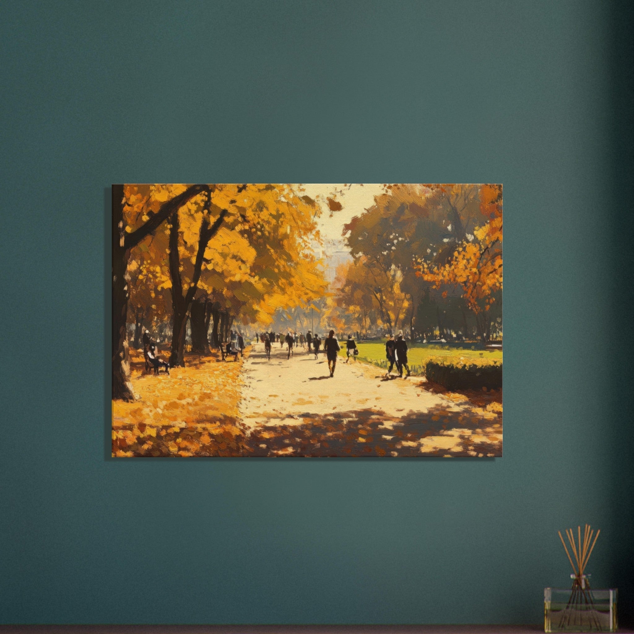 Canvas Landscape - Autumn Park with Strolling Figures A vast park 3 - Shop Ai Art WebShop - Digital Art online Store