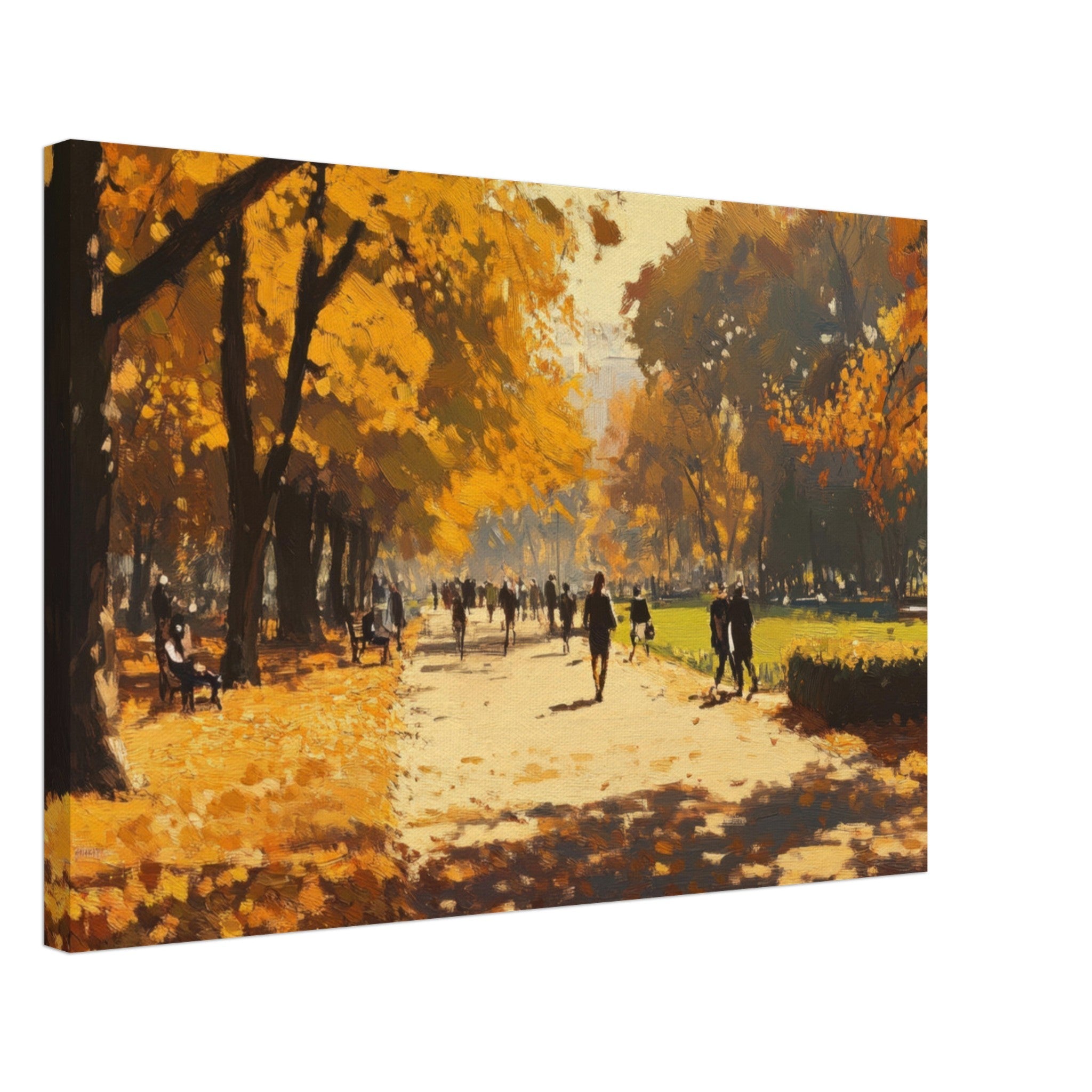 Canvas Landscape - Autumn Park with Strolling Figures A vast park 3 - Shop Ai Art WebShop - Digital Art online Store
