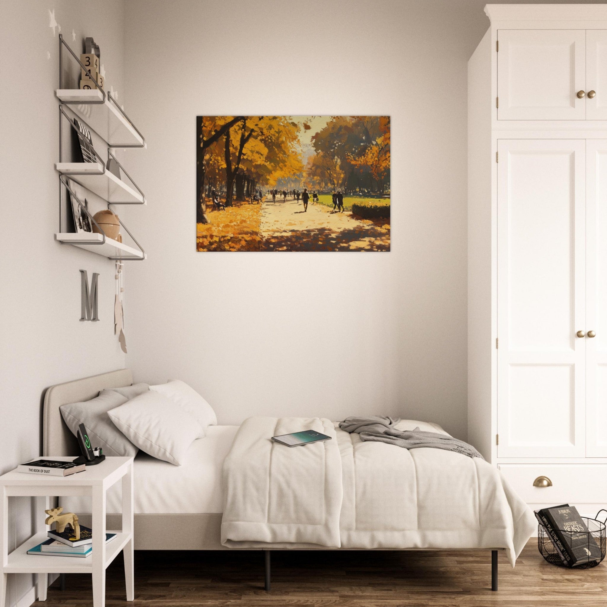 Canvas Landscape - Autumn Park with Strolling Figures A vast park 3 - Shop Ai Art WebShop - Digital Art online Store