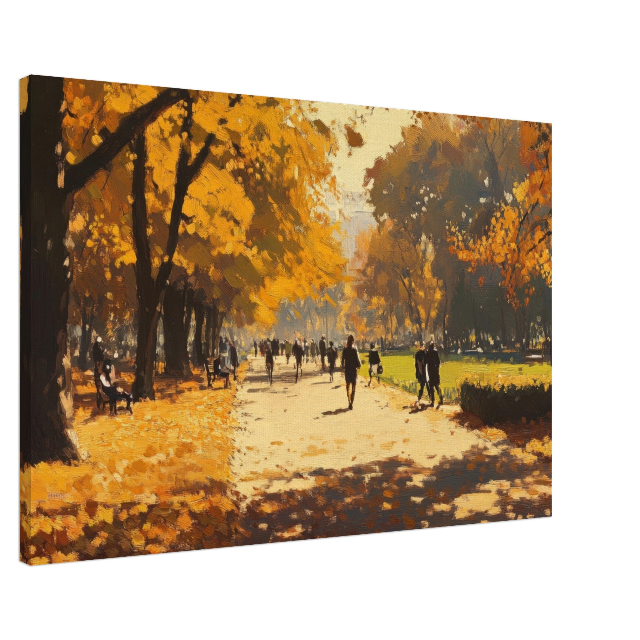 Canvas Landscape - Autumn Park with Strolling Figures A vast park 3 - Shop Ai Art WebShop - Digital Art online Store