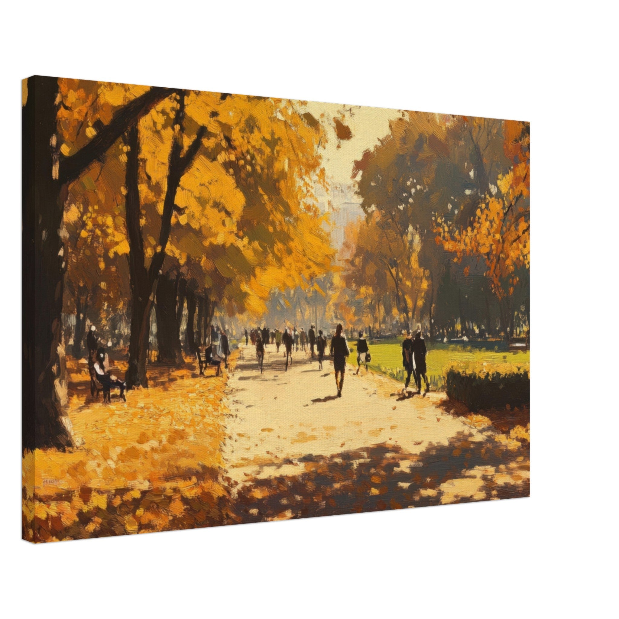 Canvas Landscape - Autumn Park with Strolling Figures A vast park 3 - Shop Ai Art WebShop - Digital Art online Store