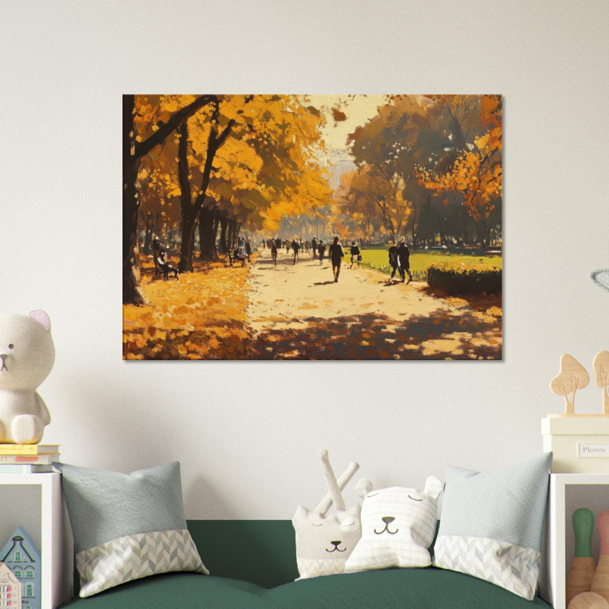Canvas Landscape - Autumn Park with Strolling Figures A vast park 3 - Shop Ai Art WebShop - Digital Art online Store