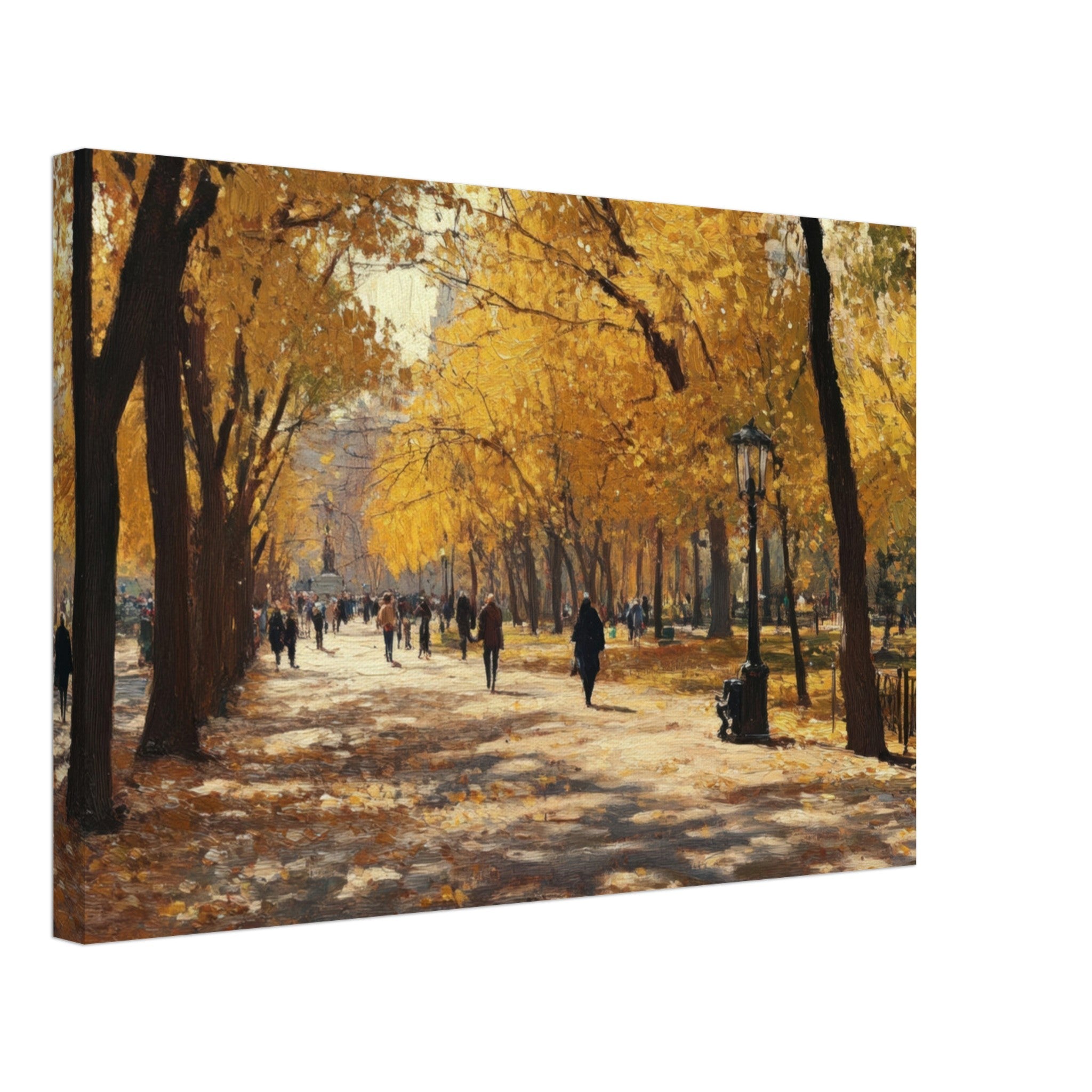 Canvas Landscape - Autumn Park with Strolling Figures A vast park - Shop Ai Art WebShop - Digital Art online Store