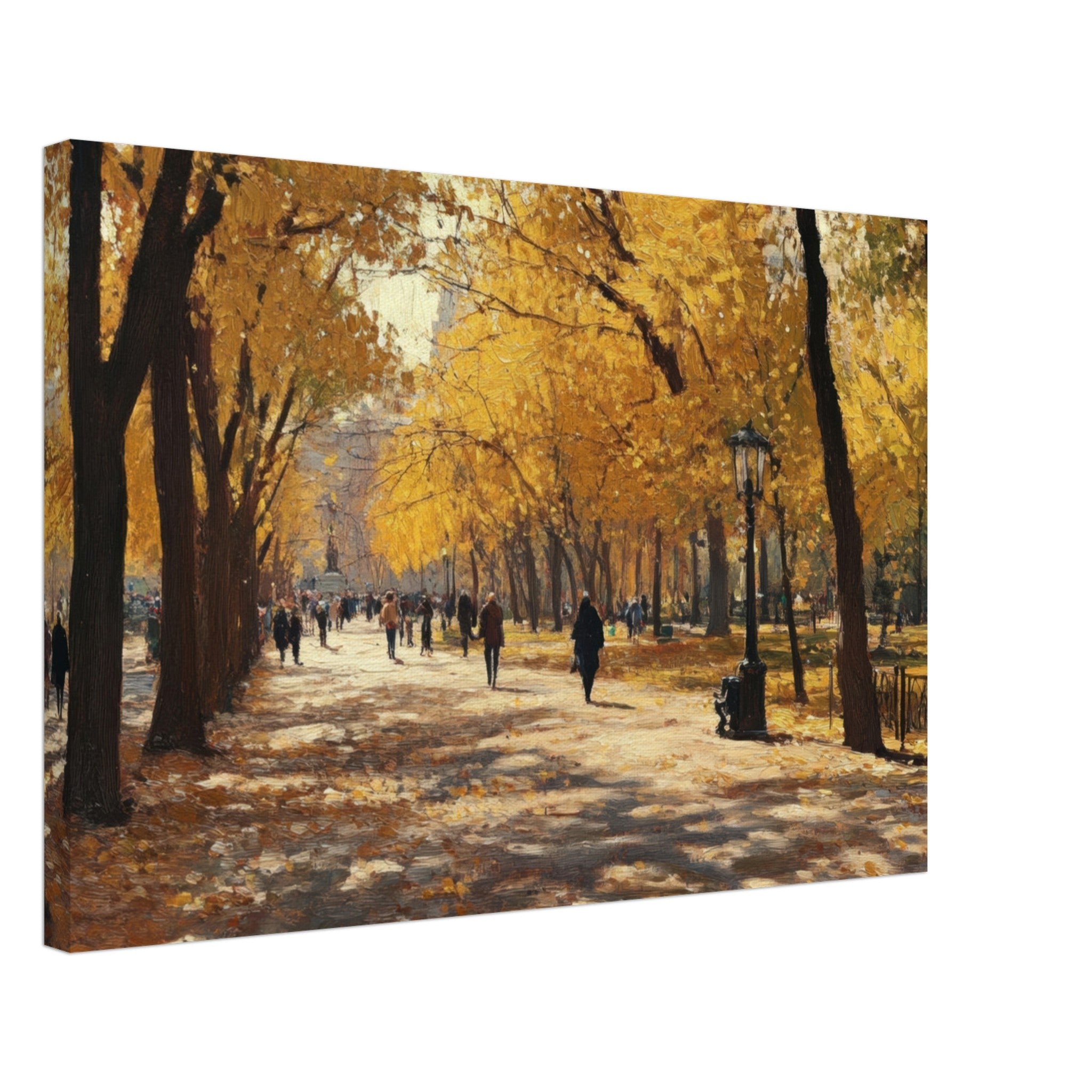 Canvas Landscape - Autumn Park with Strolling Figures A vast park - Shop Ai Art WebShop - Digital Art online Store
