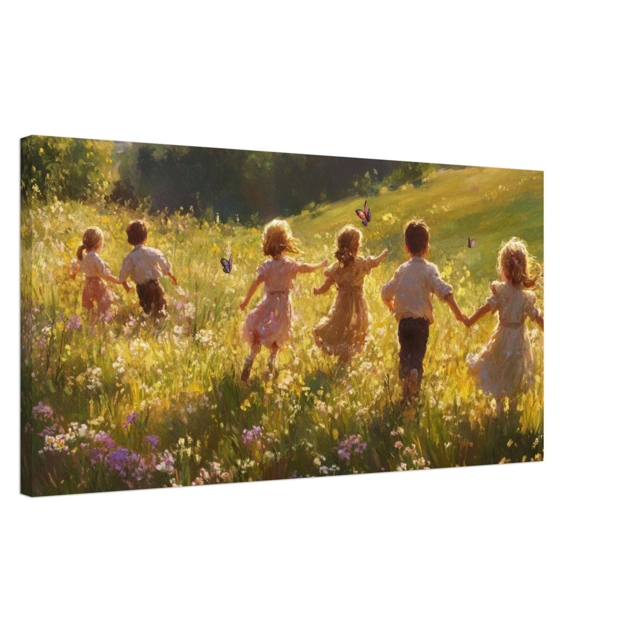 Canvas Landscape - Children Playing in a Meadow A sunlit country - Shop Ai Art WebShop - Digital Art online Store