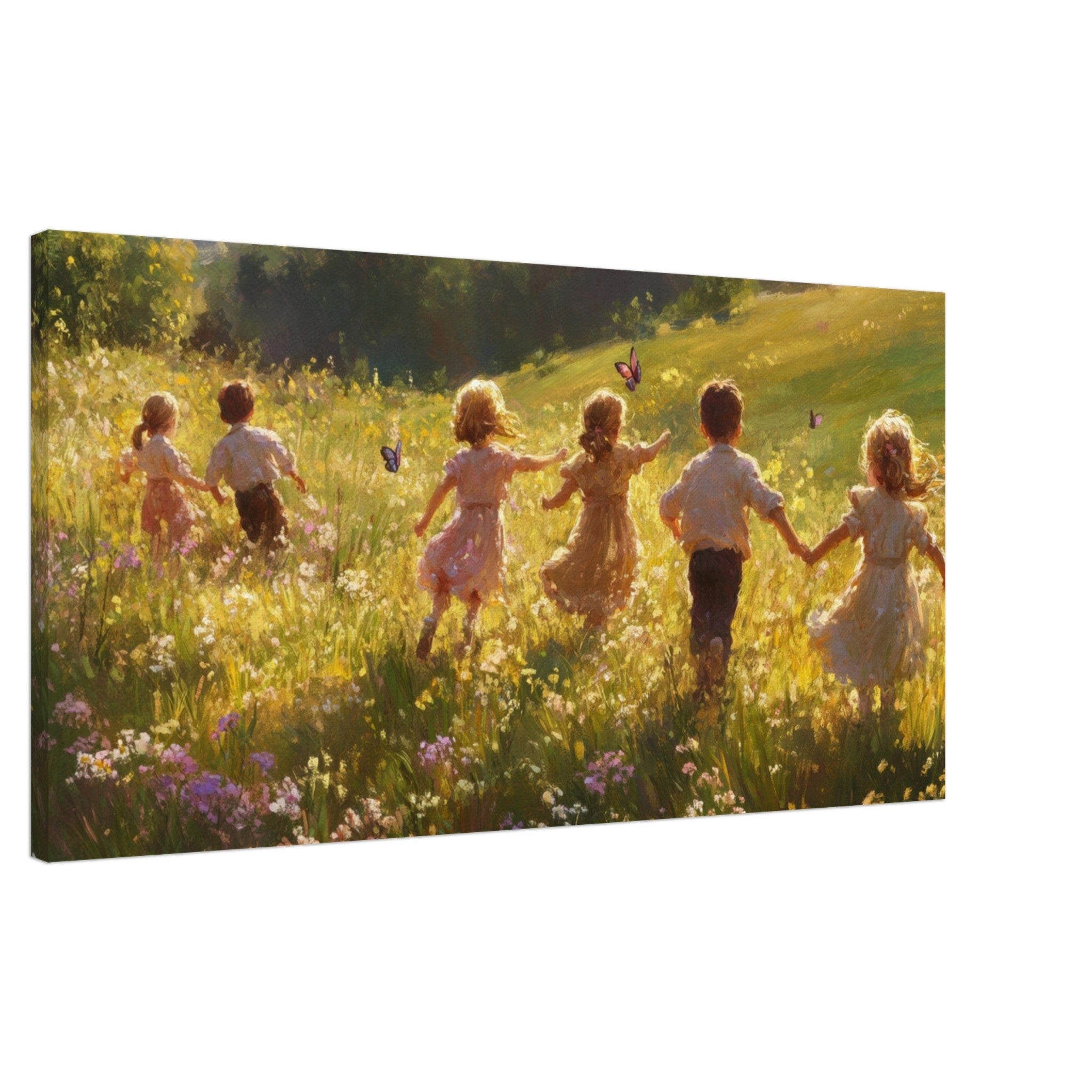 Canvas Landscape - Children Playing in a Meadow A sunlit country - Shop Ai Art WebShop - Digital Art online Store