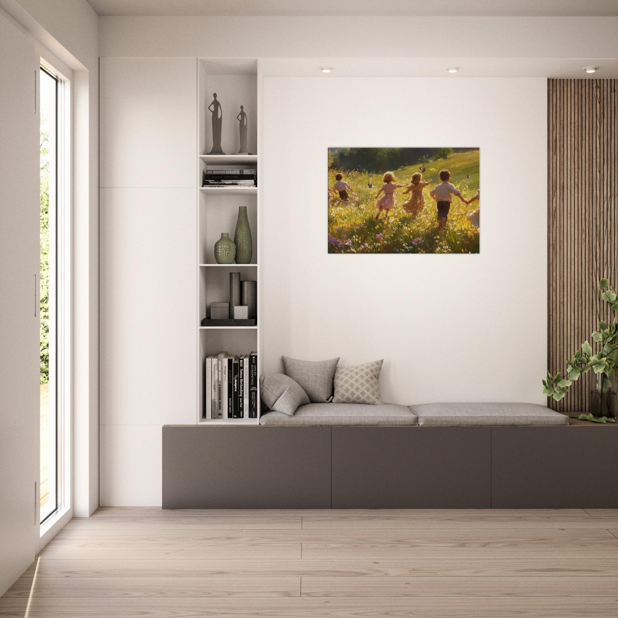 Canvas Landscape - Children Playing in a Meadow A sunlit country - Shop Ai Art WebShop - Digital Art online Store