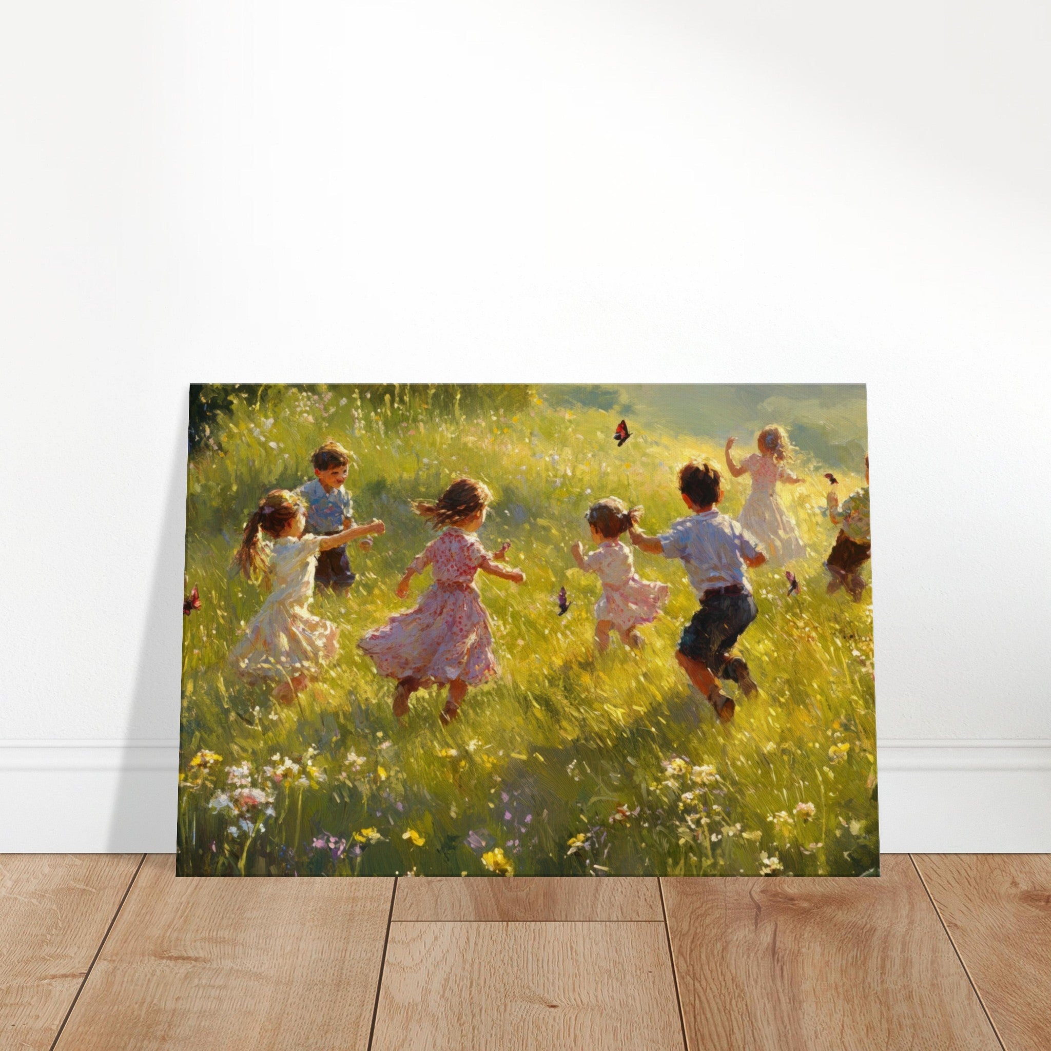 Canvas Landscape - Children Playing in a Meadow A sunlit country 2 - Shop Ai Art WebShop - Digital Art online Store