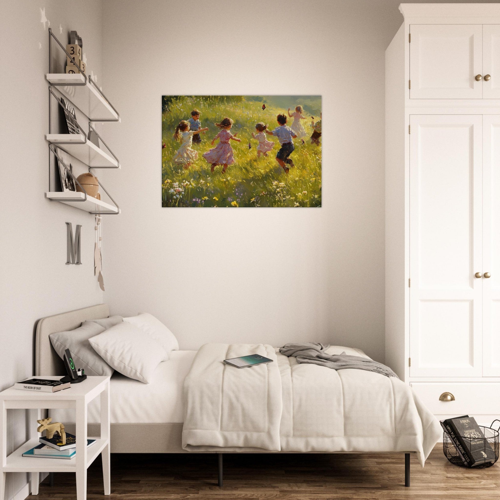 Canvas Landscape - Children Playing in a Meadow A sunlit country 2 - Shop Ai Art WebShop - Digital Art online Store