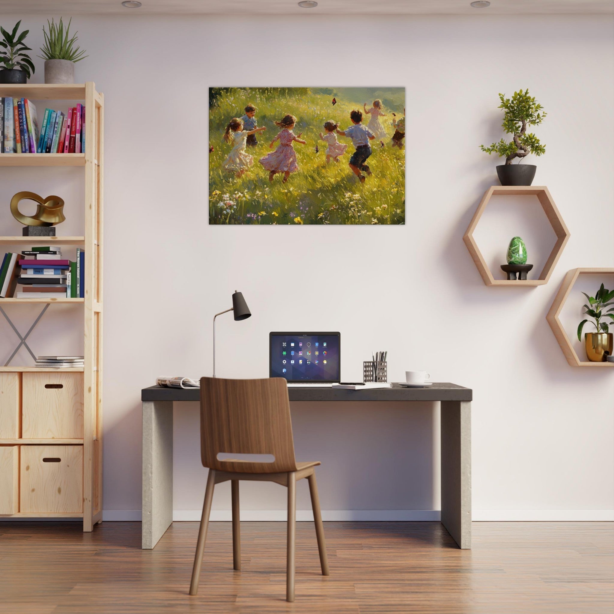 Canvas Landscape - Children Playing in a Meadow A sunlit country 2 - Shop Ai Art WebShop - Digital Art online Store