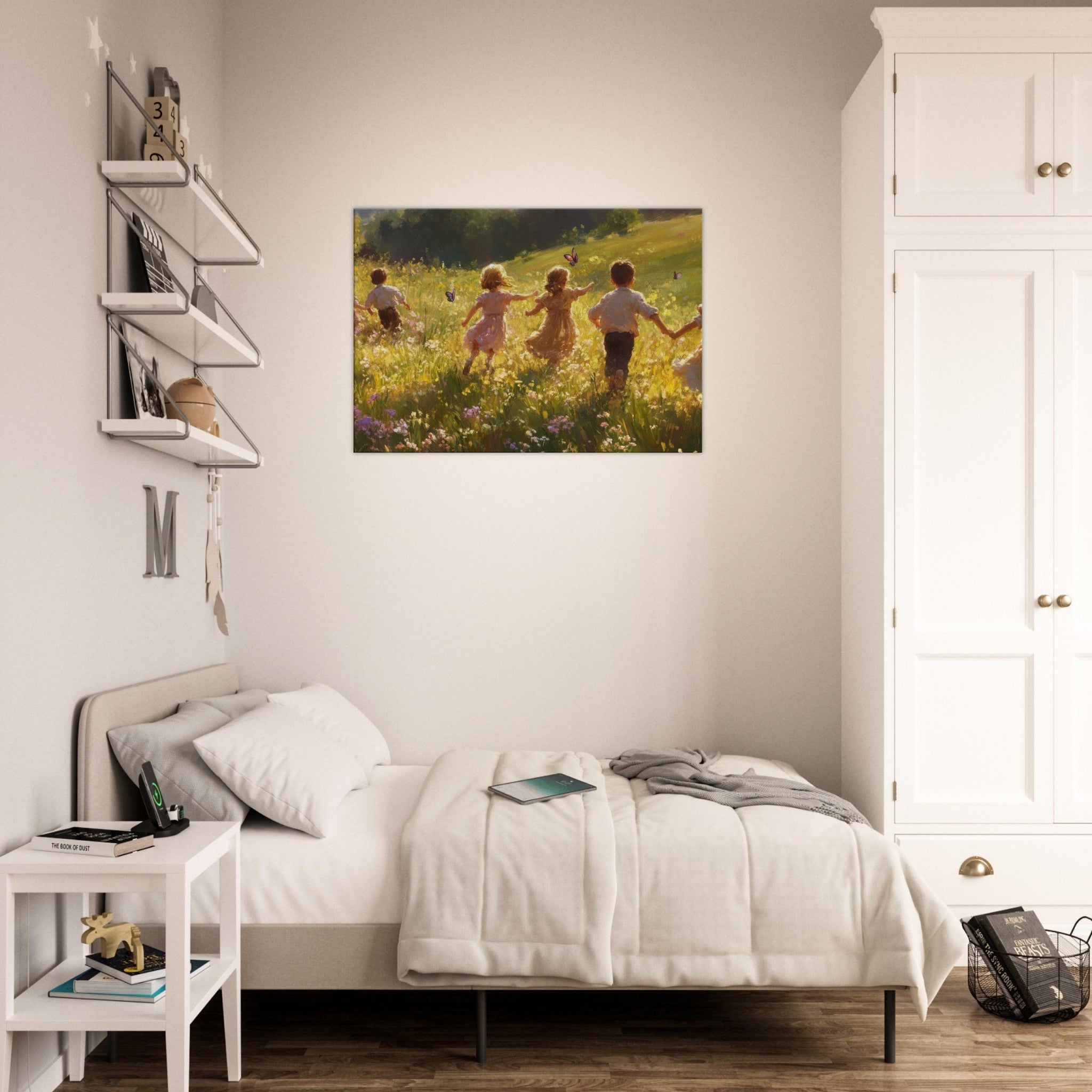 Canvas Landscape - Children Playing in a Meadow A sunlit country - Shop Ai Art WebShop - Digital Art online Store