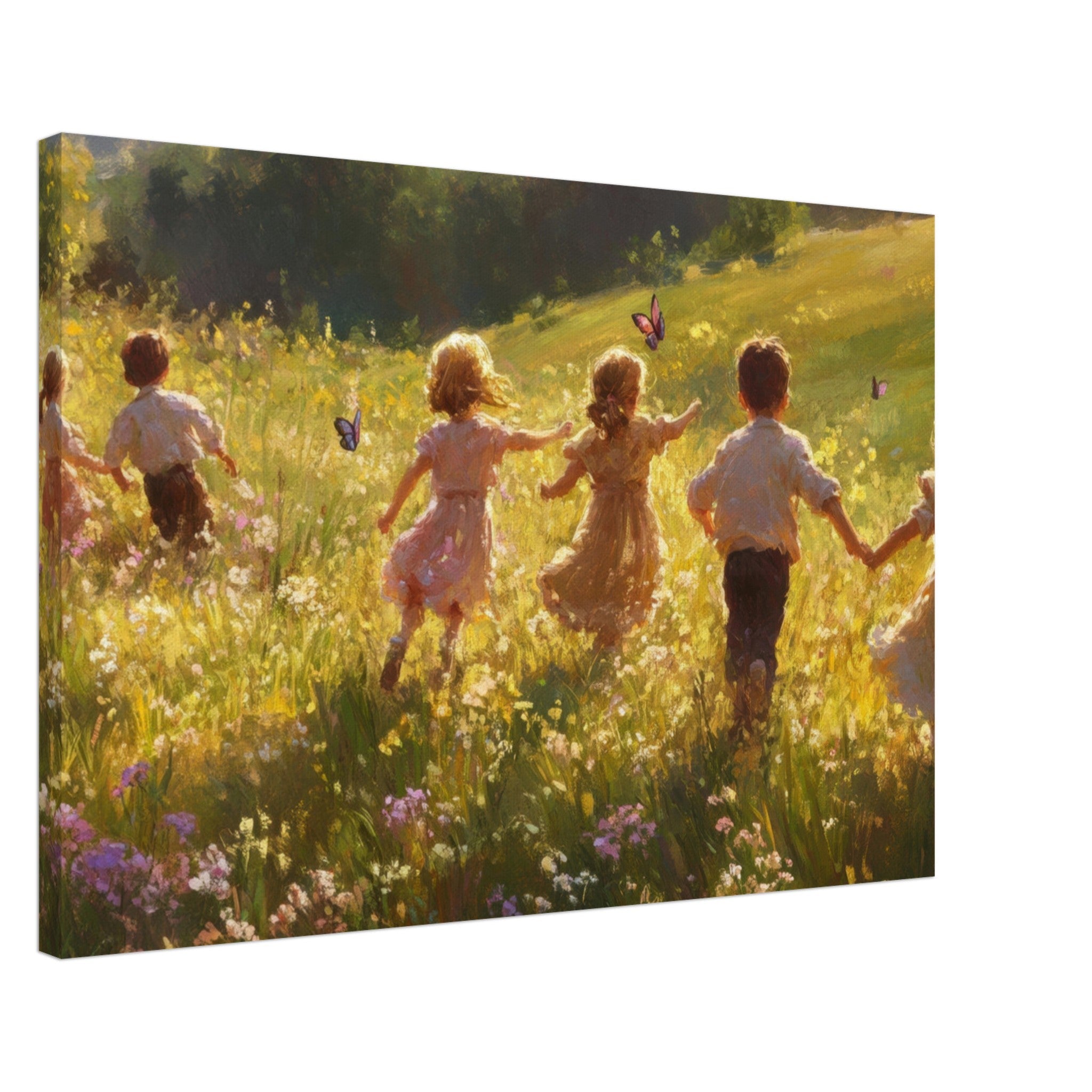 Canvas Landscape - Children Playing in a Meadow A sunlit country - Shop Ai Art WebShop - Digital Art online Store