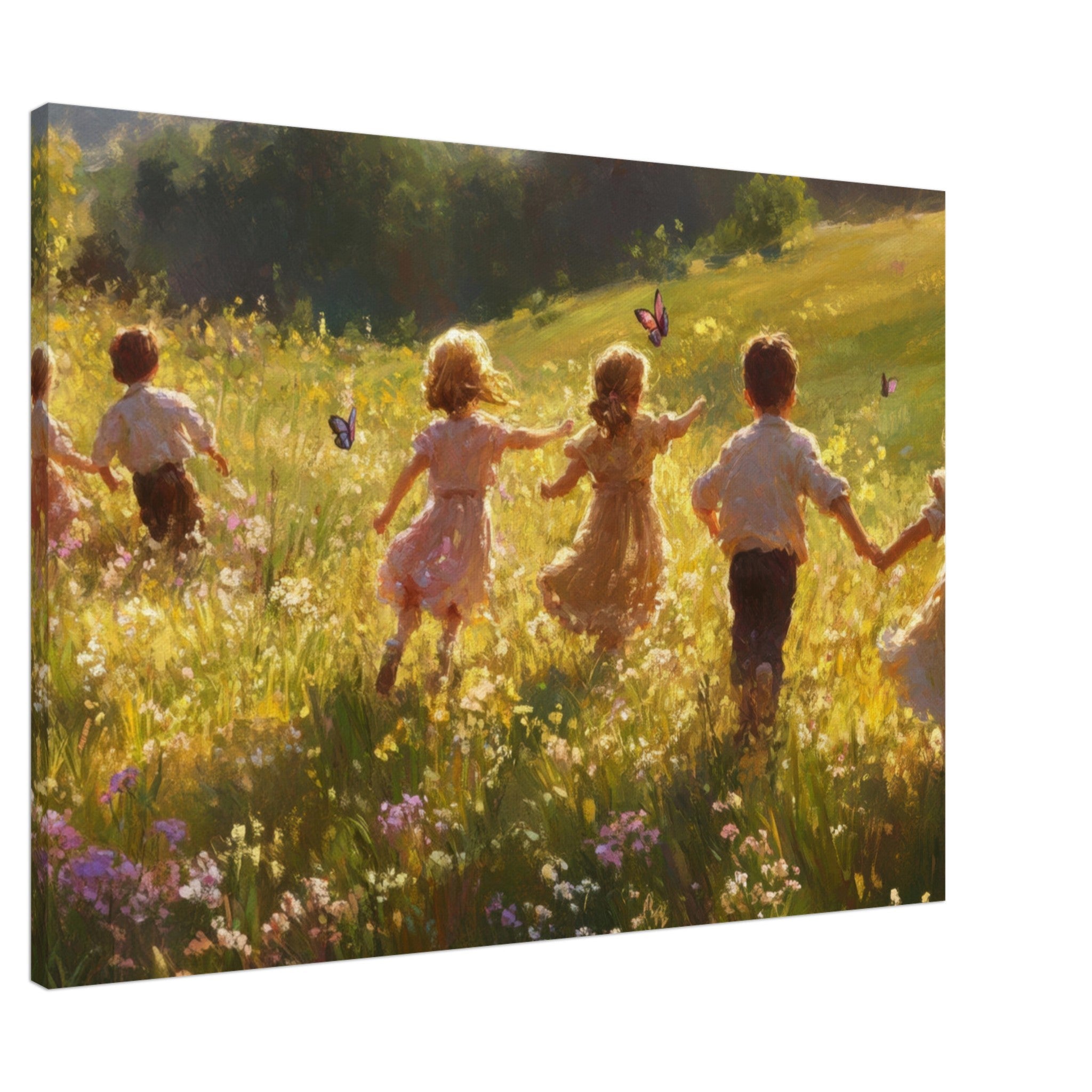 Canvas Landscape - Children Playing in a Meadow A sunlit country - Shop Ai Art WebShop - Digital Art online Store