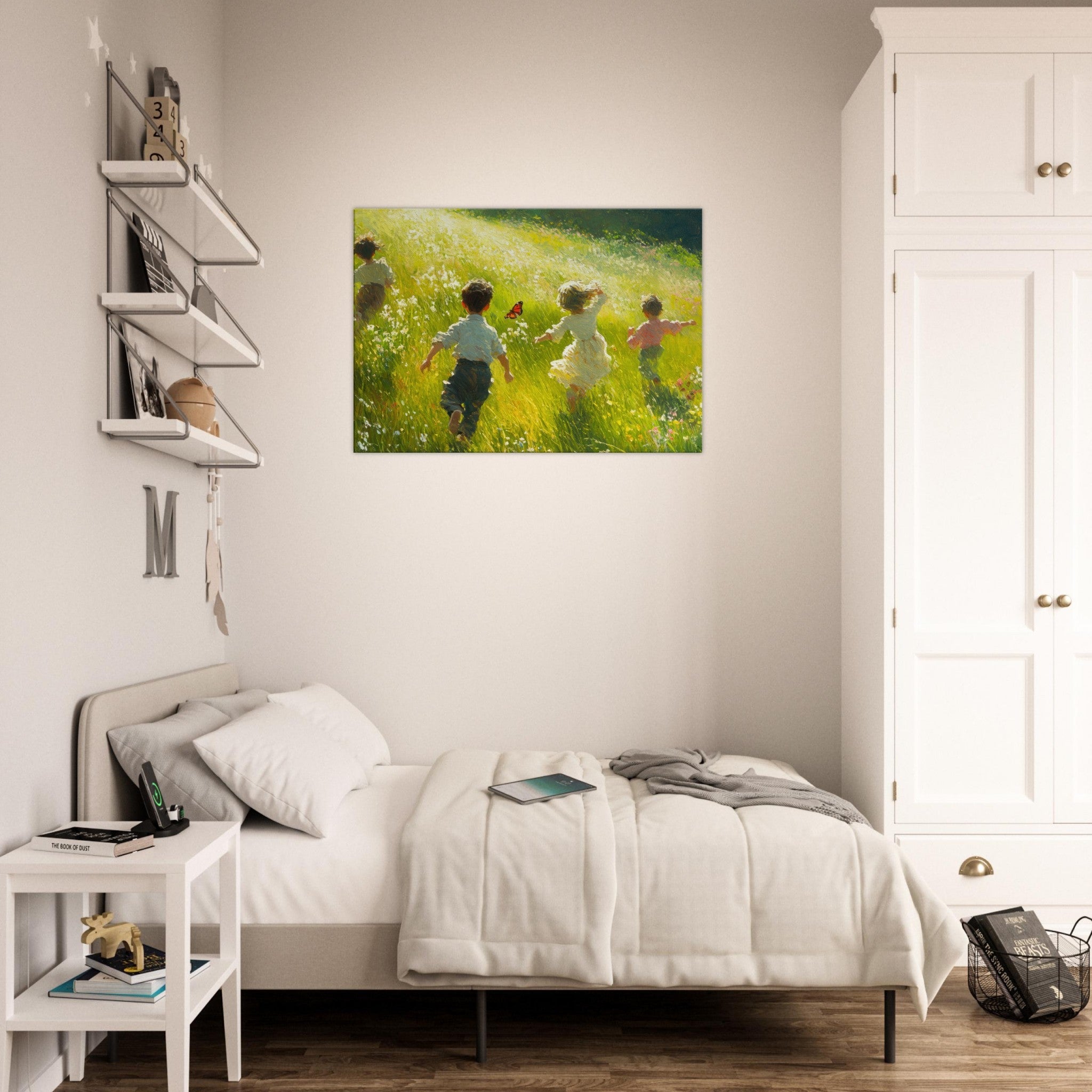 Canvas Landscape - Children Playing in a Meadow A sunlit country 3 - Shop Ai Art WebShop - Digital Art online Store