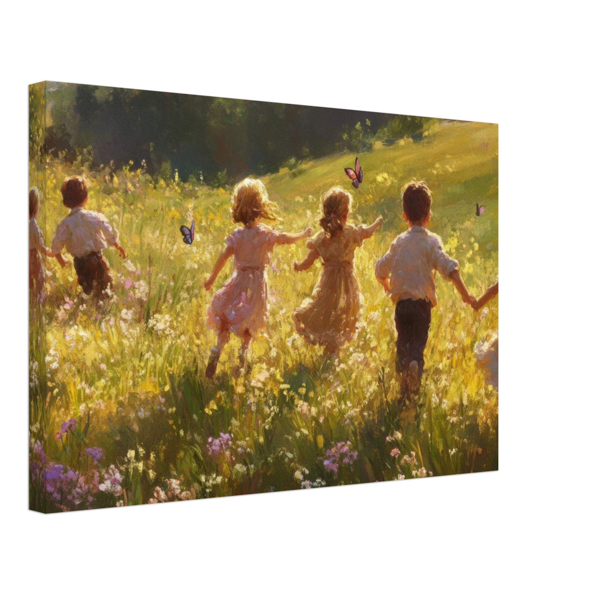 Canvas Landscape - Children Playing in a Meadow A sunlit country - Shop Ai Art WebShop - Digital Art online Store