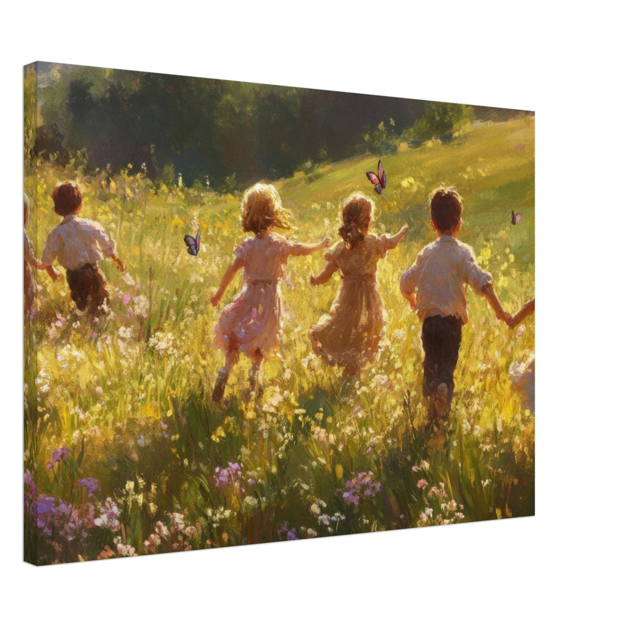 Canvas Landscape - Children Playing in a Meadow A sunlit country - Shop Ai Art WebShop - Digital Art online Store