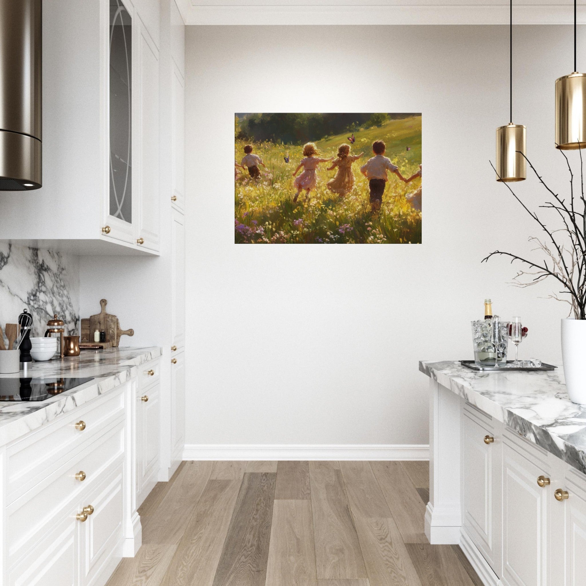 Canvas Landscape - Children Playing in a Meadow A sunlit country - Shop Ai Art WebShop - Digital Art online Store