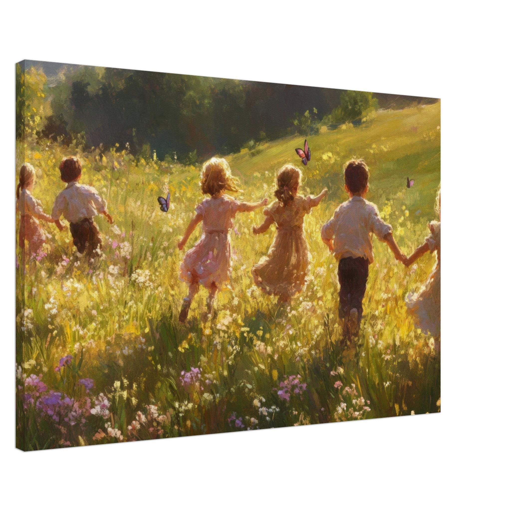 Canvas Landscape - Children Playing in a Meadow A sunlit country - Shop Ai Art WebShop - Digital Art online Store