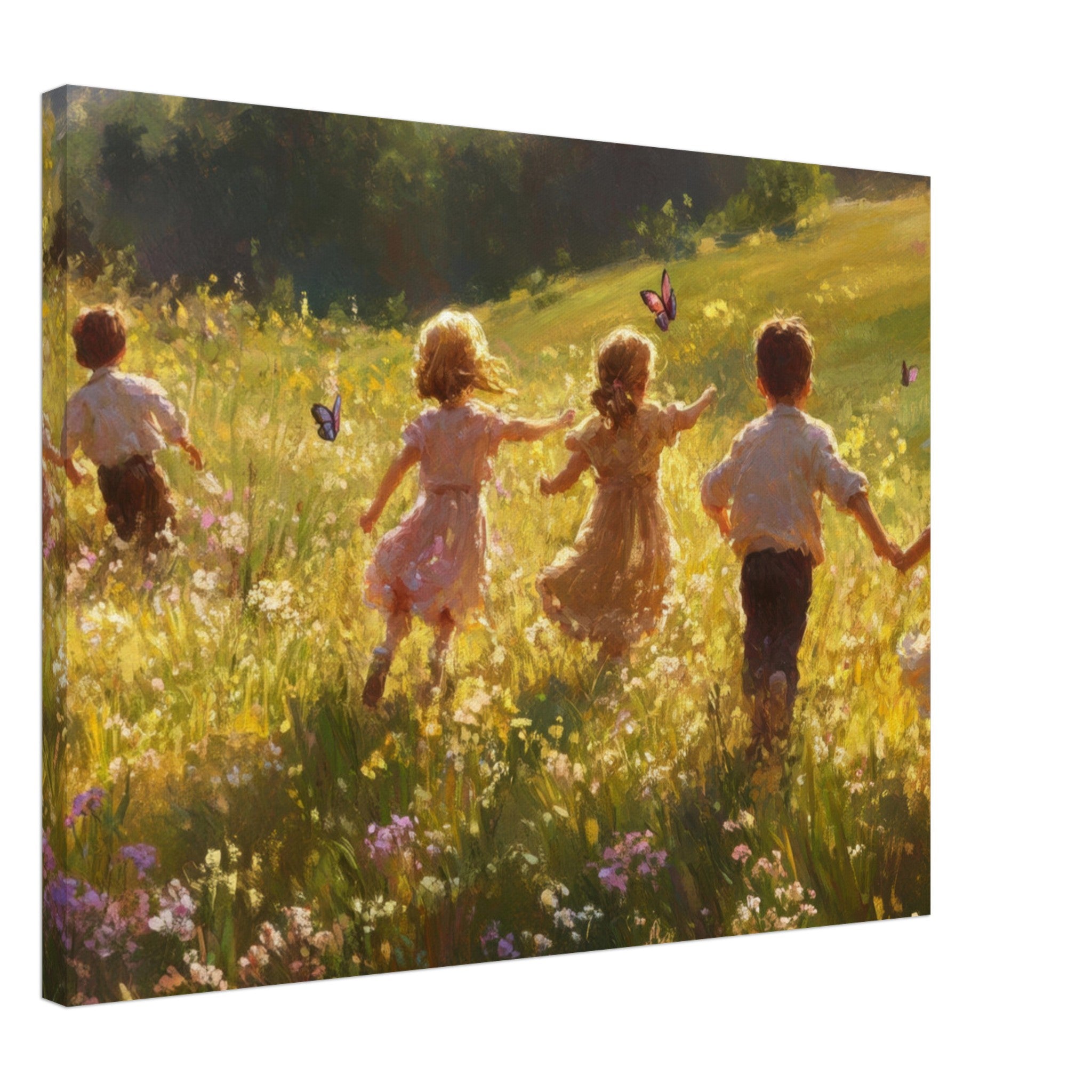 Canvas Landscape - Children Playing in a Meadow A sunlit country - Shop Ai Art WebShop - Digital Art online Store