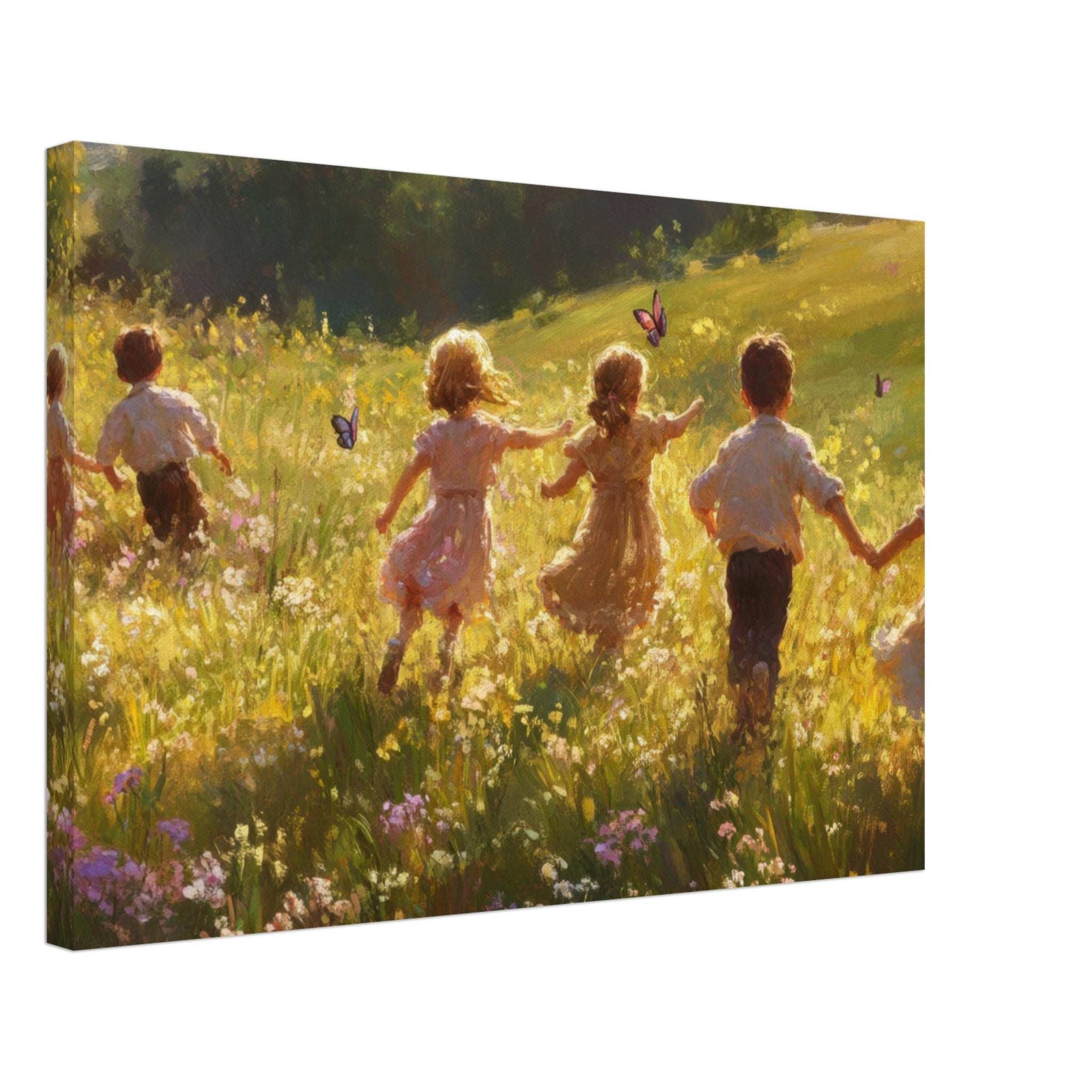 Canvas Landscape - Children Playing in a Meadow A sunlit country - Shop Ai Art WebShop - Digital Art online Store