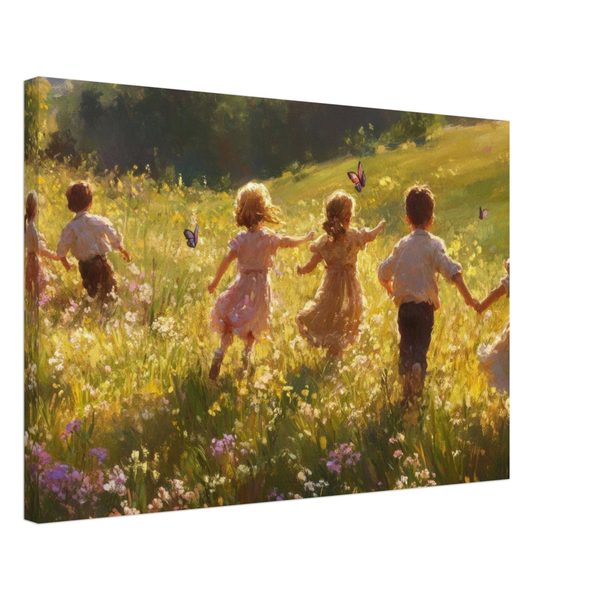 Canvas Landscape - Children Playing in a Meadow A sunlit country - Shop Ai Art WebShop - Digital Art online Store