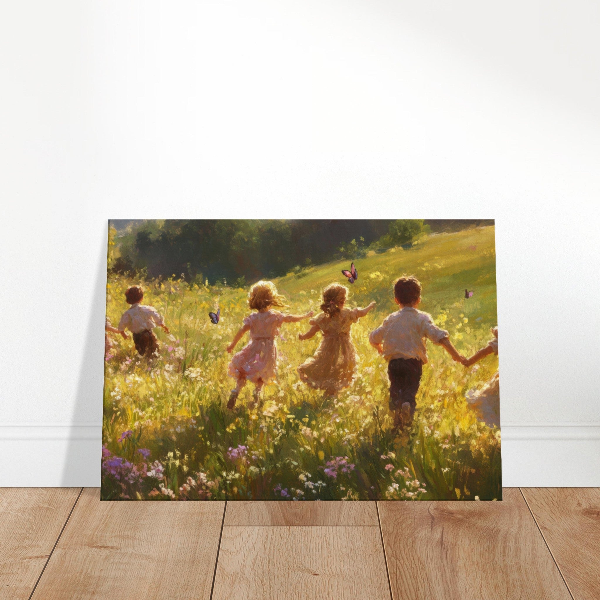 Canvas Landscape - Children Playing in a Meadow A sunlit country - Shop Ai Art WebShop - Digital Art online Store