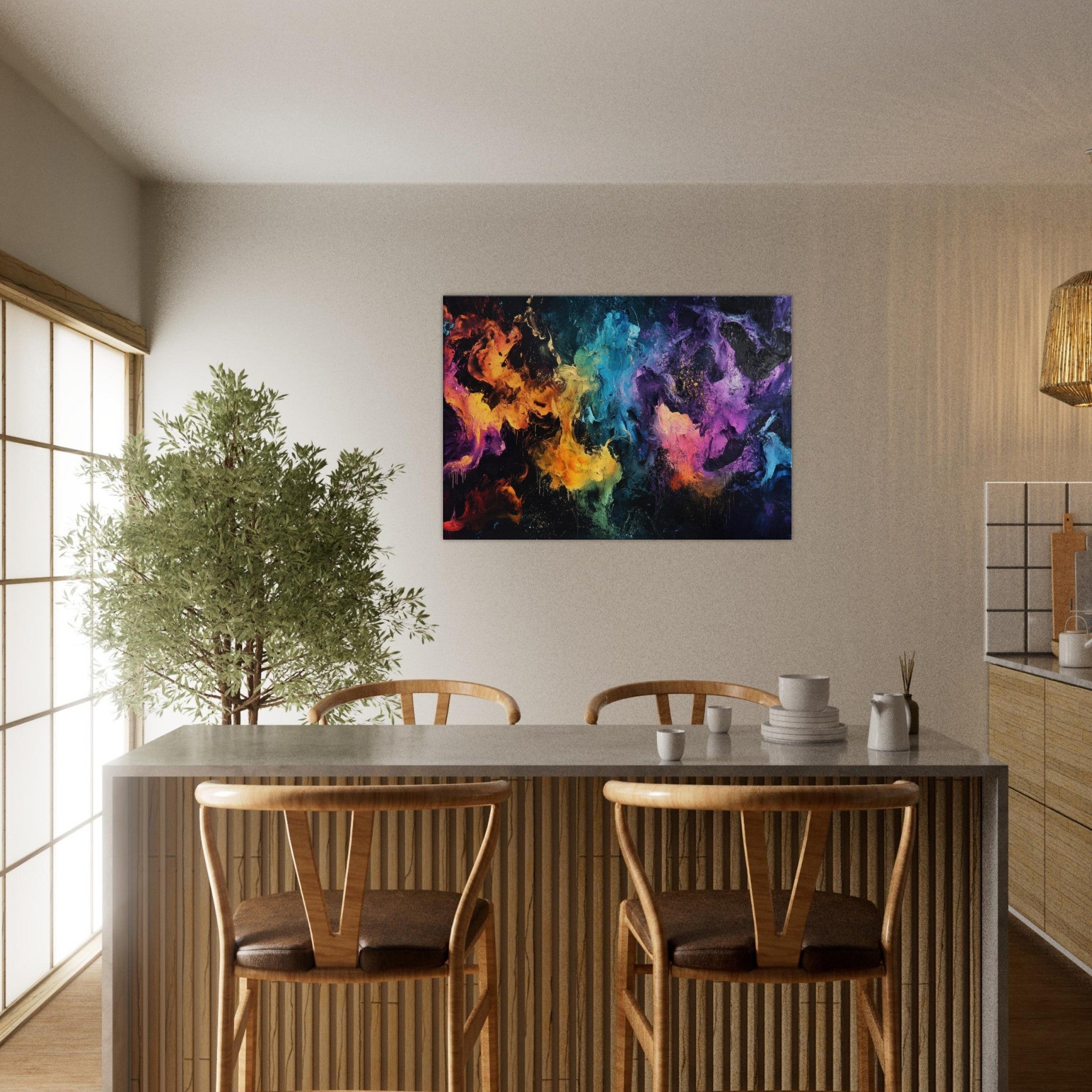 Canvas Landscape - Chromatic Abyss A dark infinite void punctured - Shop Ai Art WebShop - Digital Art online Store