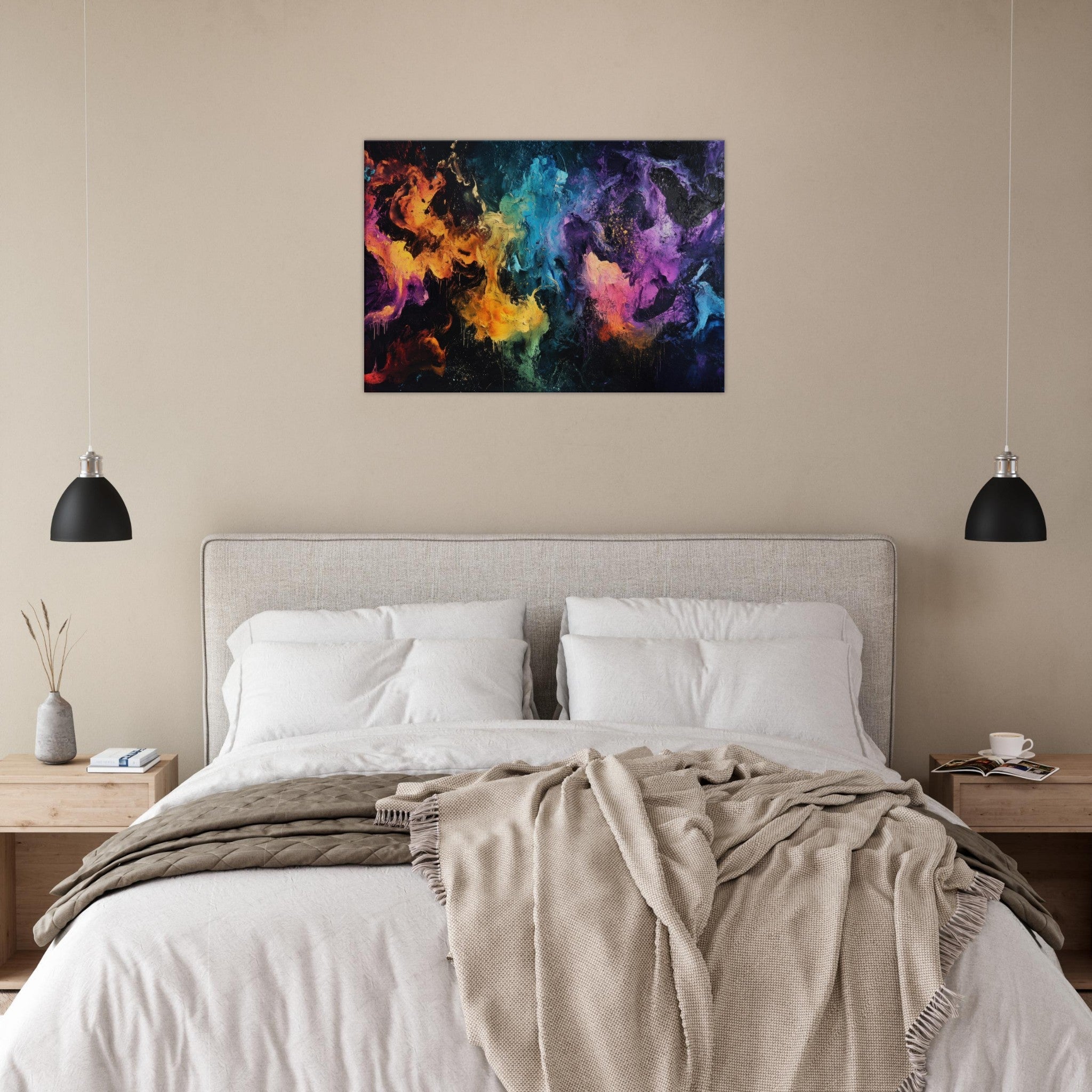 Canvas Landscape - Chromatic Abyss A dark infinite void punctured - Shop Ai Art WebShop - Digital Art online Store