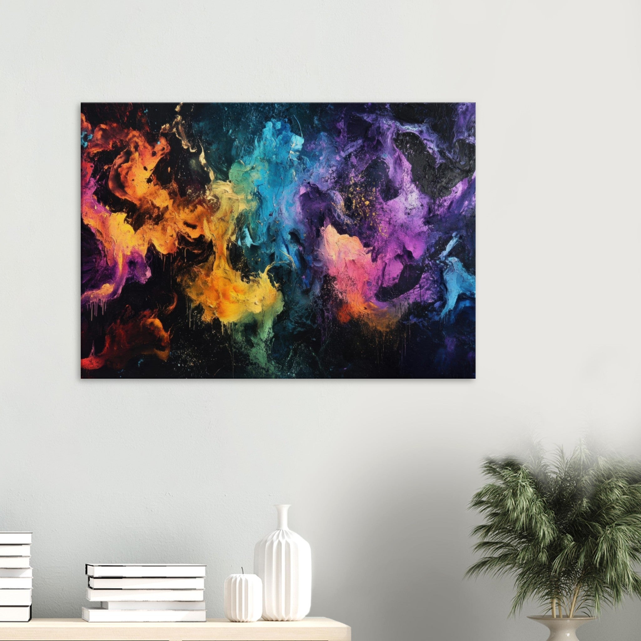 Canvas Landscape - Chromatic Abyss A dark infinite void punctured - Shop Ai Art WebShop - Digital Art online Store