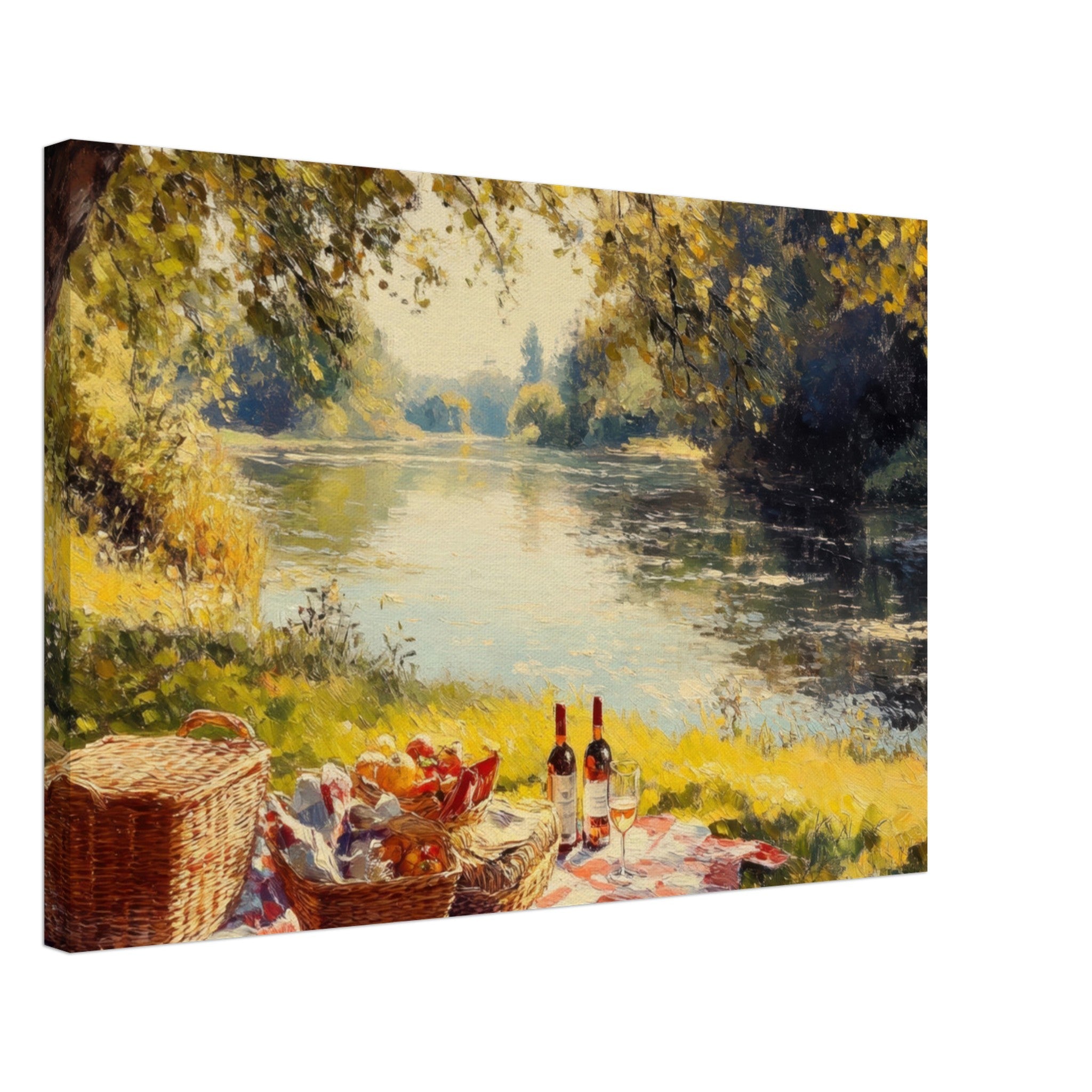 Canvas Landscape - Countryside Picnic by a River A lazy afternoon - Shop Ai Art WebShop - Digital Art online Store