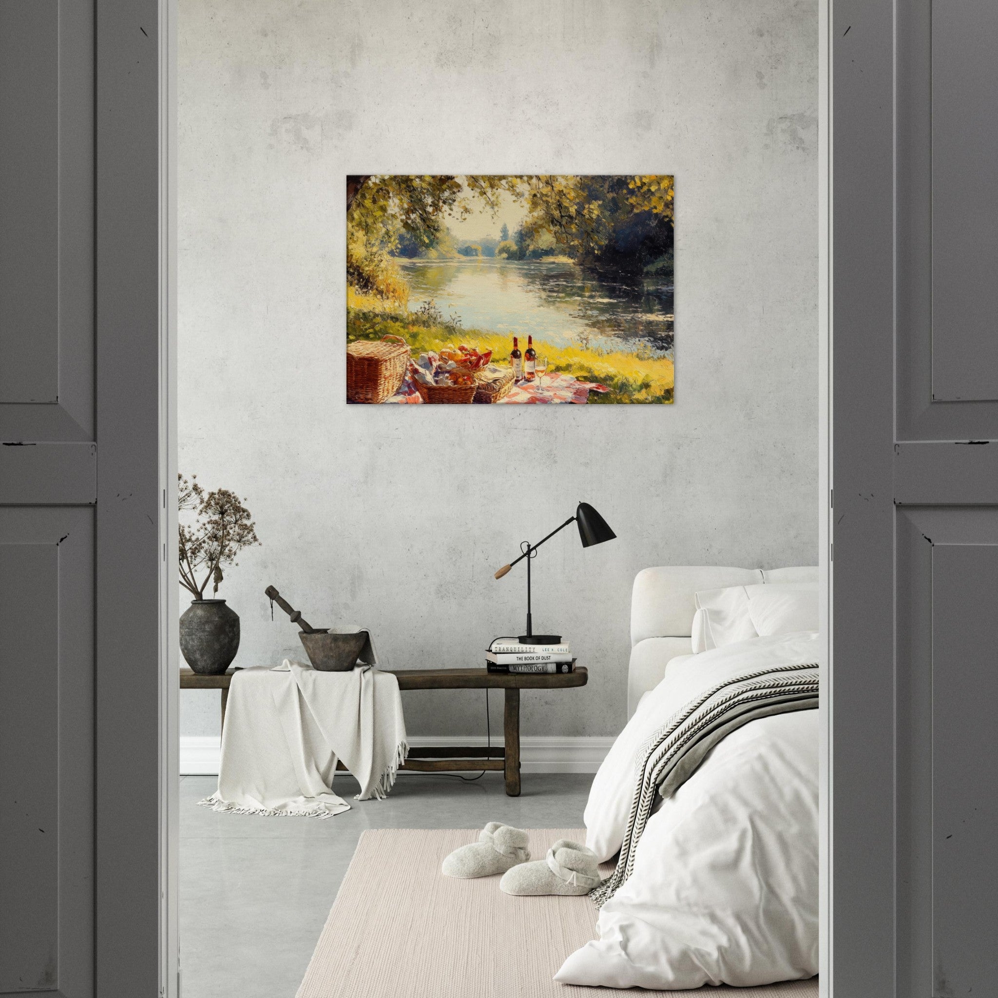 Canvas Landscape - Countryside Picnic by a River A lazy afternoon - Shop Ai Art WebShop - Digital Art online Store
