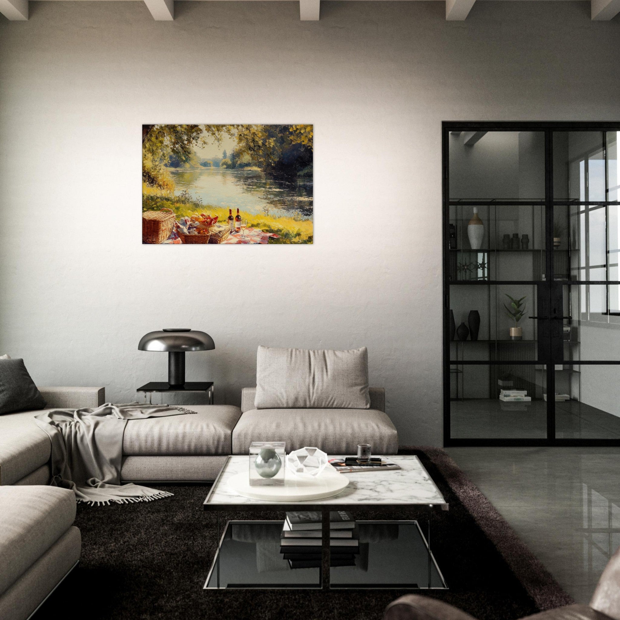 Canvas Landscape - Countryside Picnic by a River A lazy afternoon - Shop Ai Art WebShop - Digital Art online Store