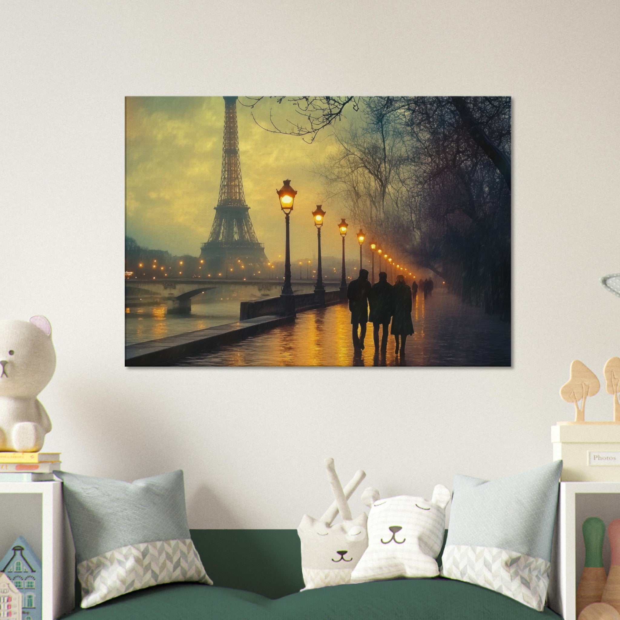 Canvas Landscape - Evening Stroll Along the Seine A romantic river - Shop Ai Art WebShop - Digital Art online Store