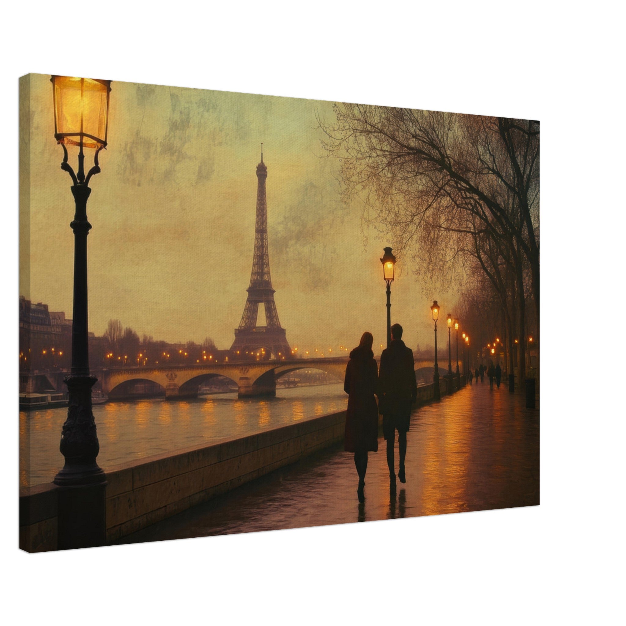 Canvas Landscape - Evening Stroll Along the Seine A romantic river 2 - Shop Ai Art WebShop - Digital Art online Store