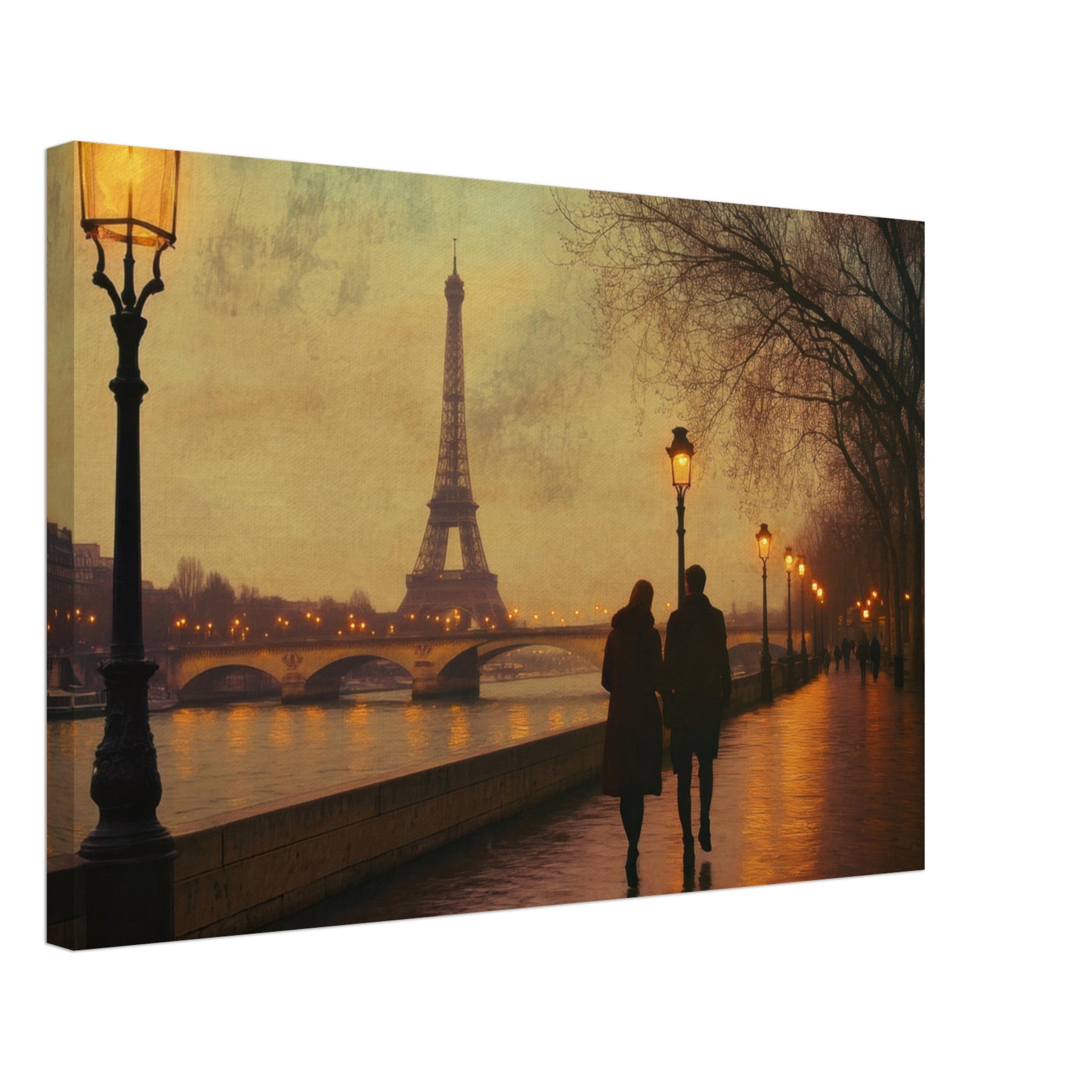 Canvas Landscape - Evening Stroll Along the Seine A romantic river 2 - Shop Ai Art WebShop - Digital Art online Store