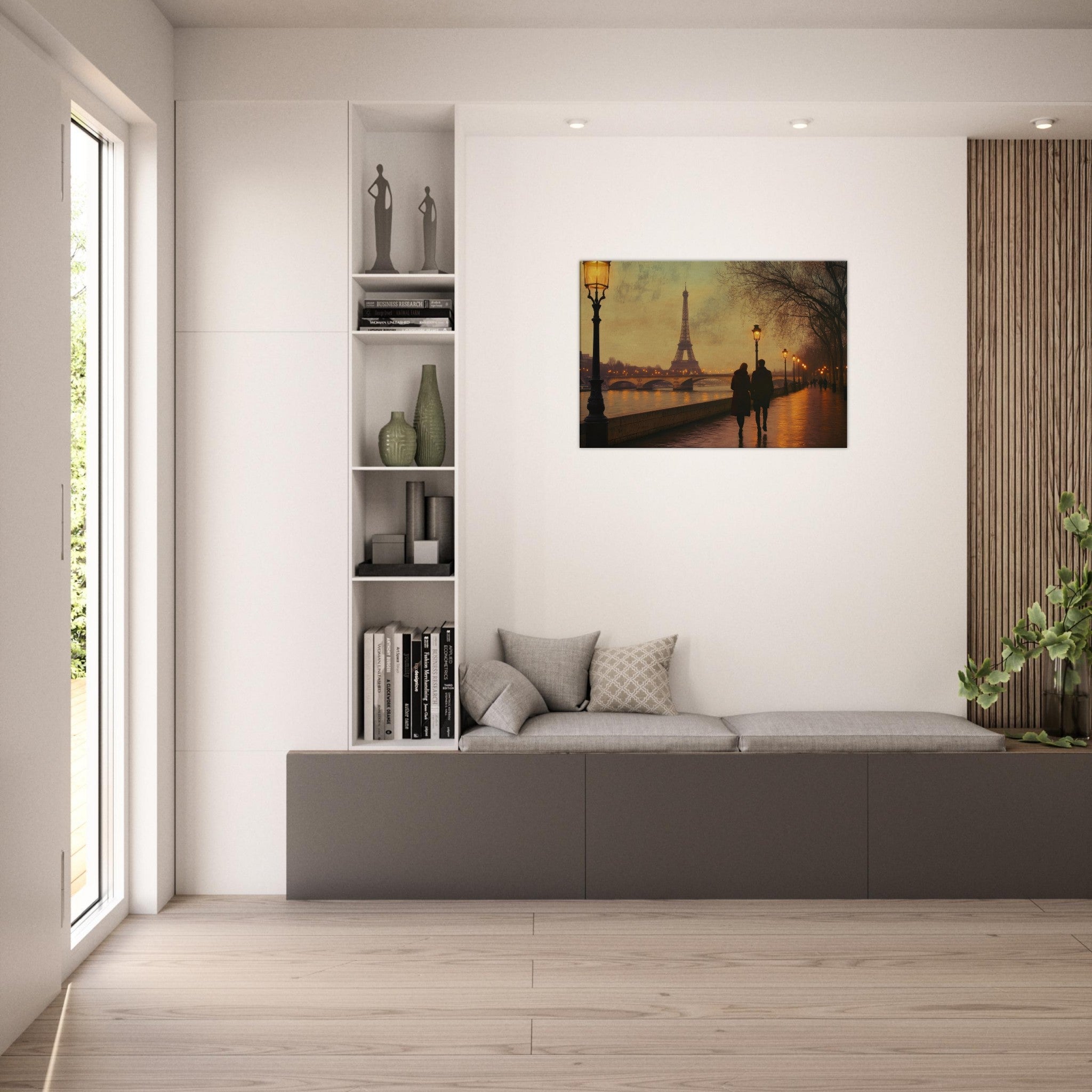 Canvas Landscape - Evening Stroll Along the Seine A romantic river 2 - Shop Ai Art WebShop - Digital Art online Store