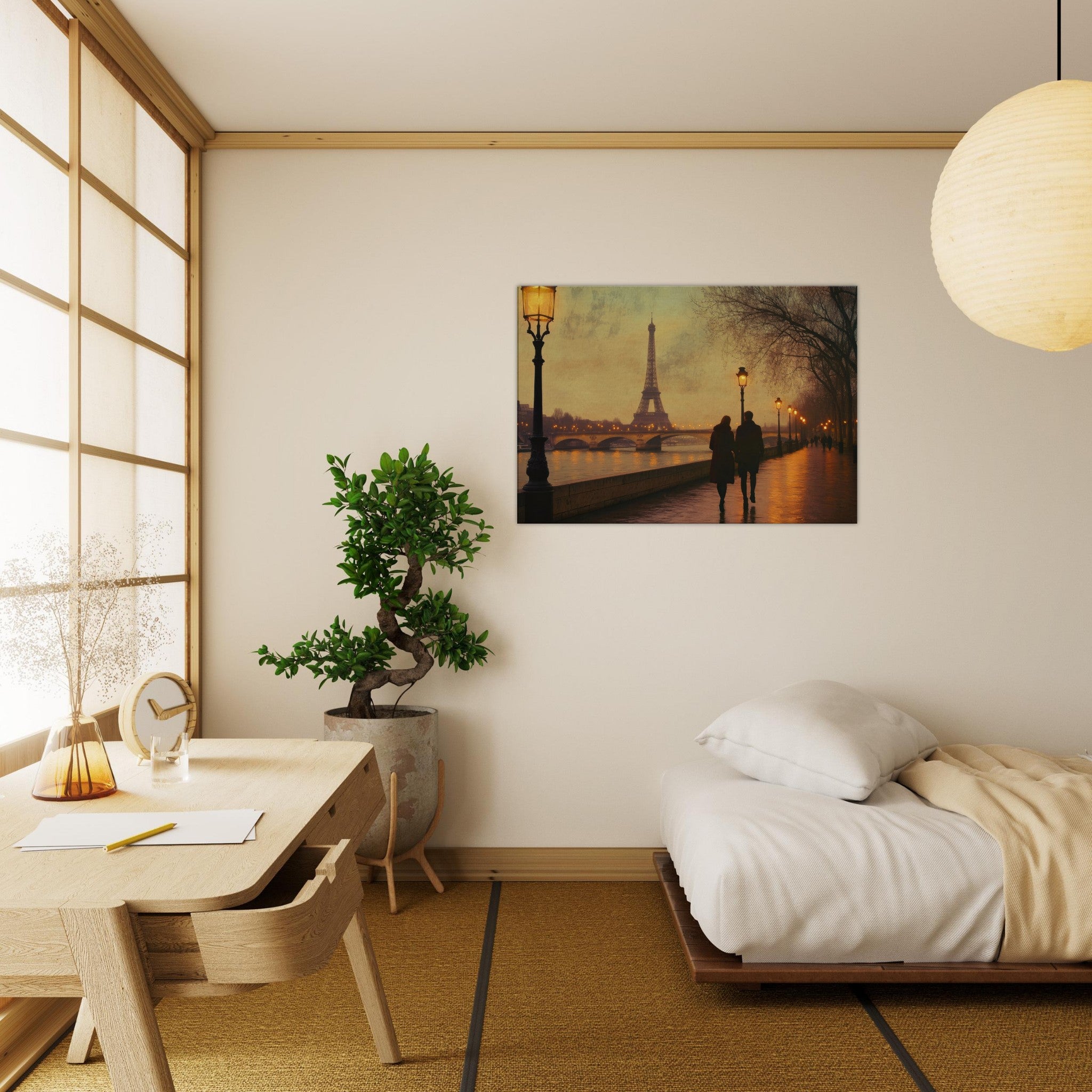 Canvas Landscape - Evening Stroll Along the Seine A romantic river 2 - Shop Ai Art WebShop - Digital Art online Store