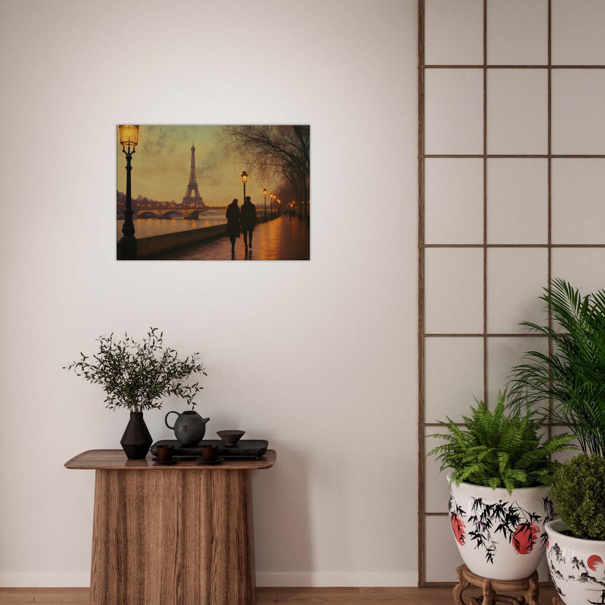 Canvas Landscape - Evening Stroll Along the Seine A romantic river 2 - Shop Ai Art WebShop - Digital Art online Store