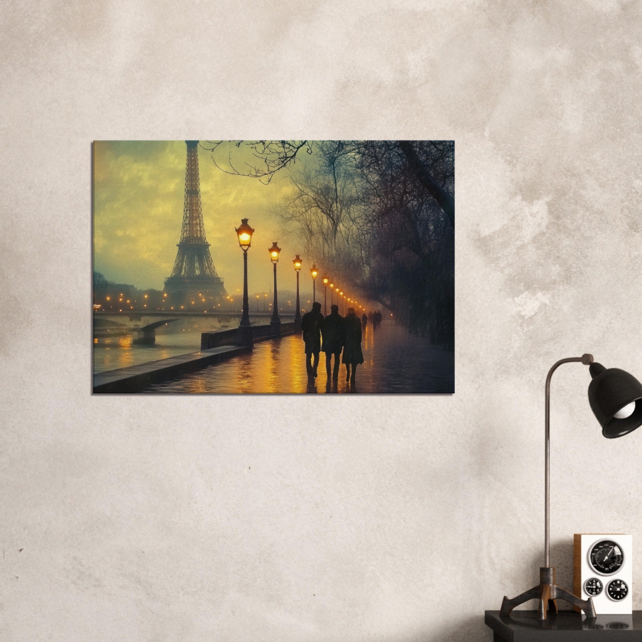Canvas Landscape - Evening Stroll Along the Seine A romantic river - Shop Ai Art WebShop - Digital Art online Store