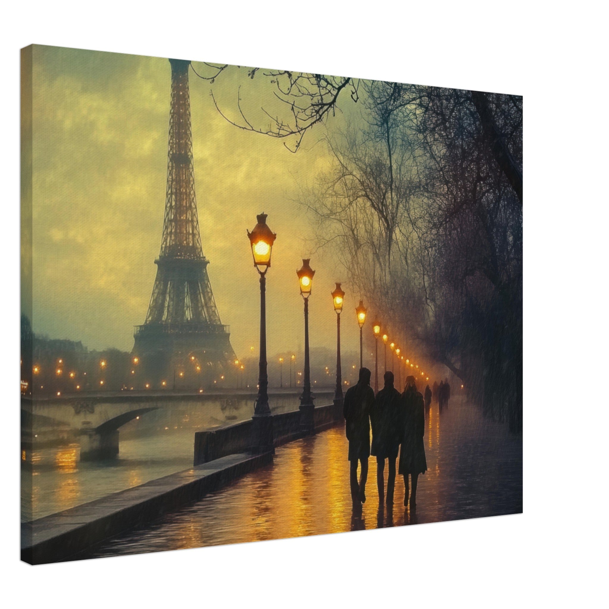 Canvas Landscape - Evening Stroll Along the Seine A romantic river - Shop Ai Art WebShop - Digital Art online Store