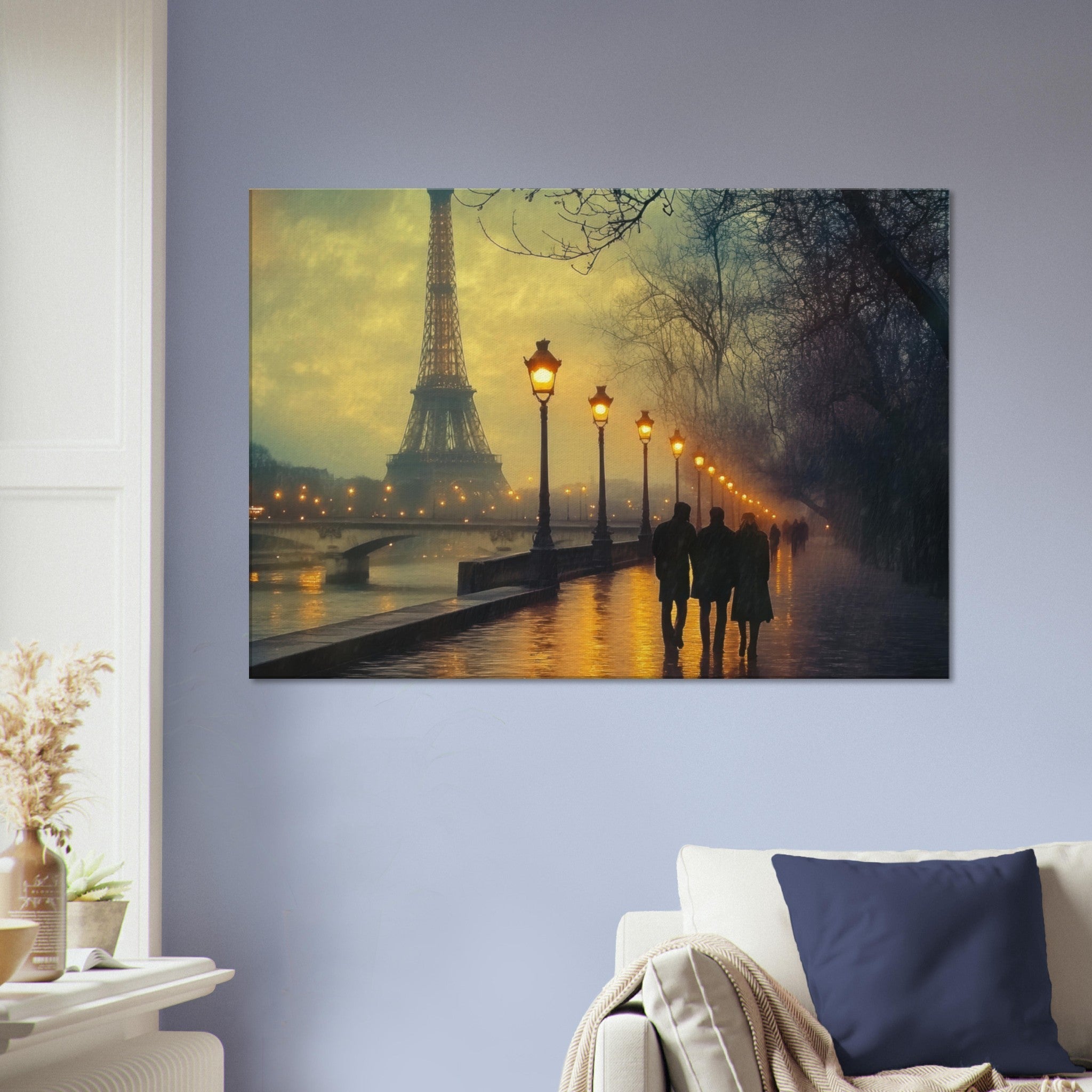 Canvas Landscape - Evening Stroll Along the Seine A romantic river - Shop Ai Art WebShop - Digital Art online Store