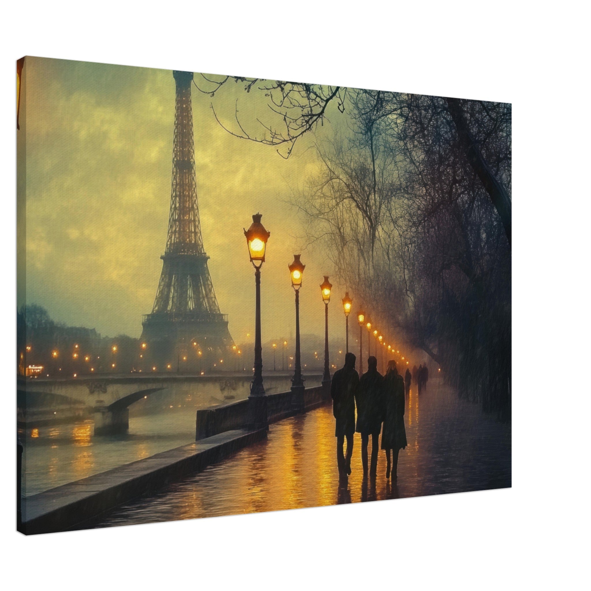 Canvas Landscape - Evening Stroll Along the Seine A romantic river - Shop Ai Art WebShop - Digital Art online Store