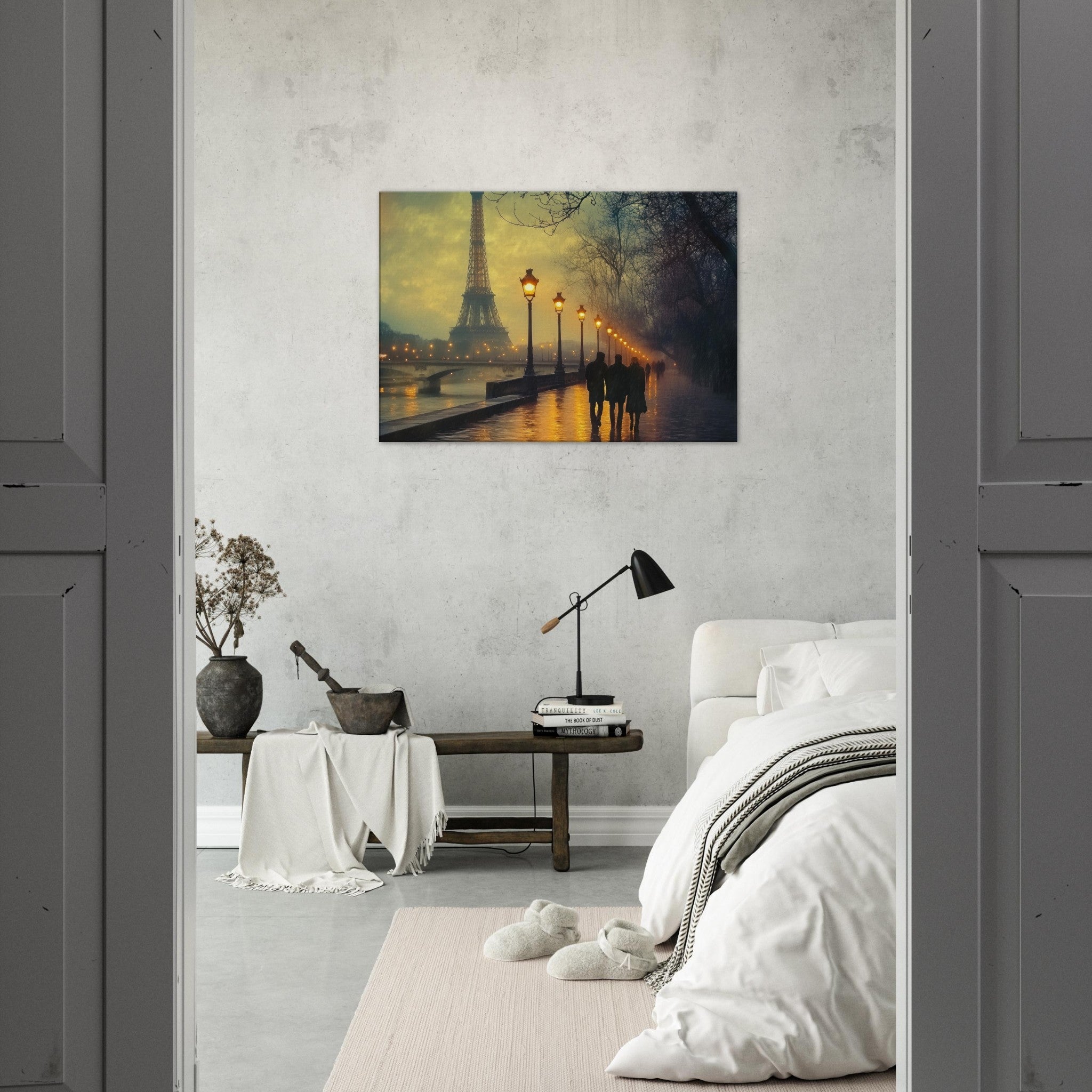 Canvas Landscape - Evening Stroll Along the Seine A romantic river - Shop Ai Art WebShop - Digital Art online Store