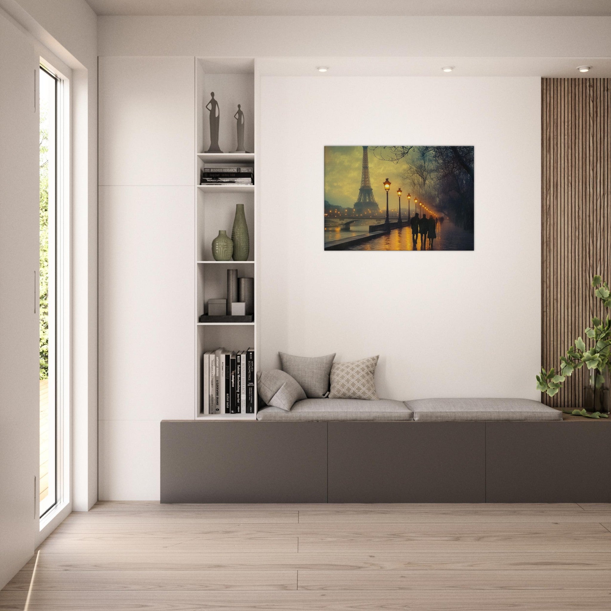 Canvas Landscape - Evening Stroll Along the Seine A romantic river - Shop Ai Art WebShop - Digital Art online Store