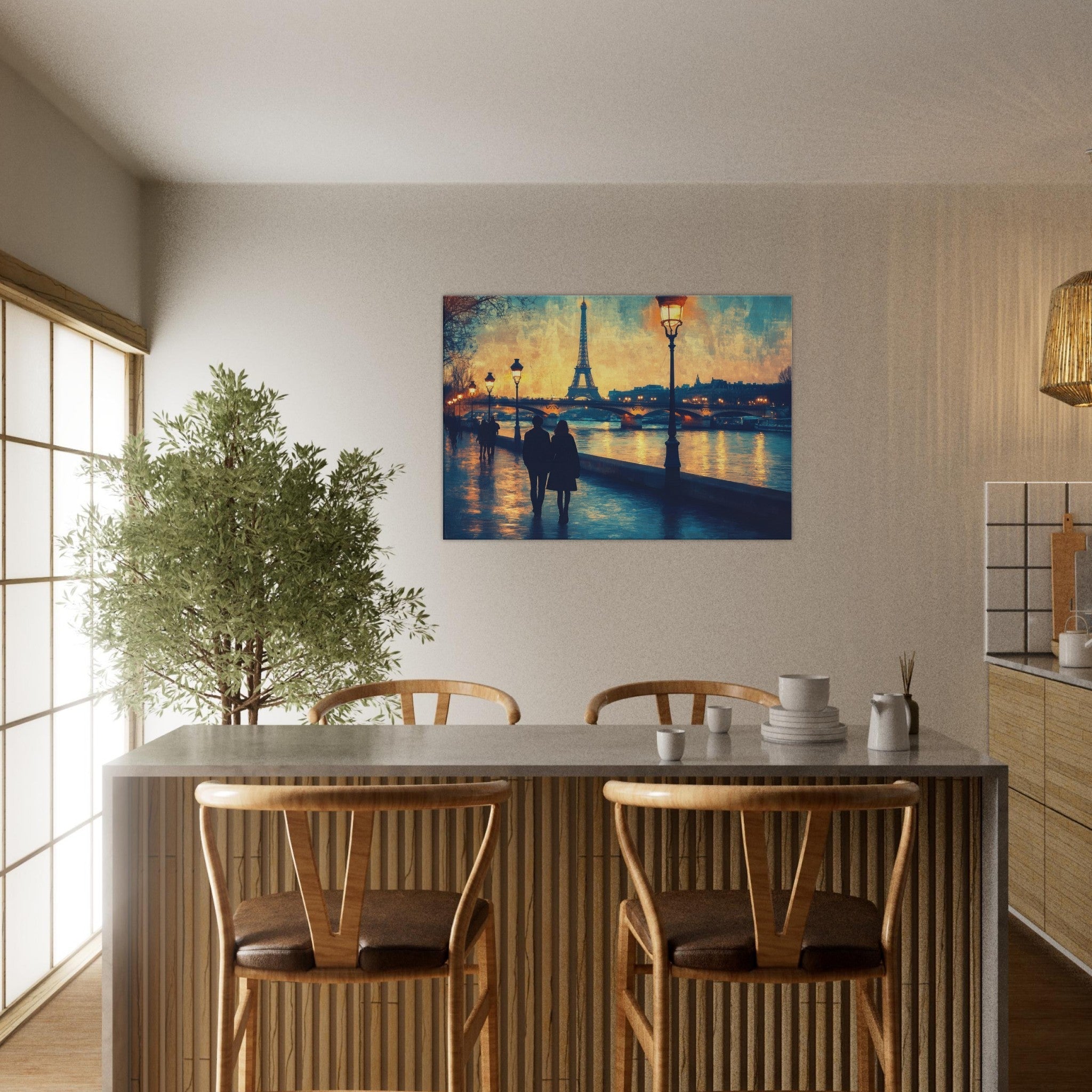 Canvas Landscape - Evening Stroll Along the Seine A romantic river 3 - Shop Ai Art WebShop - Digital Art online Store