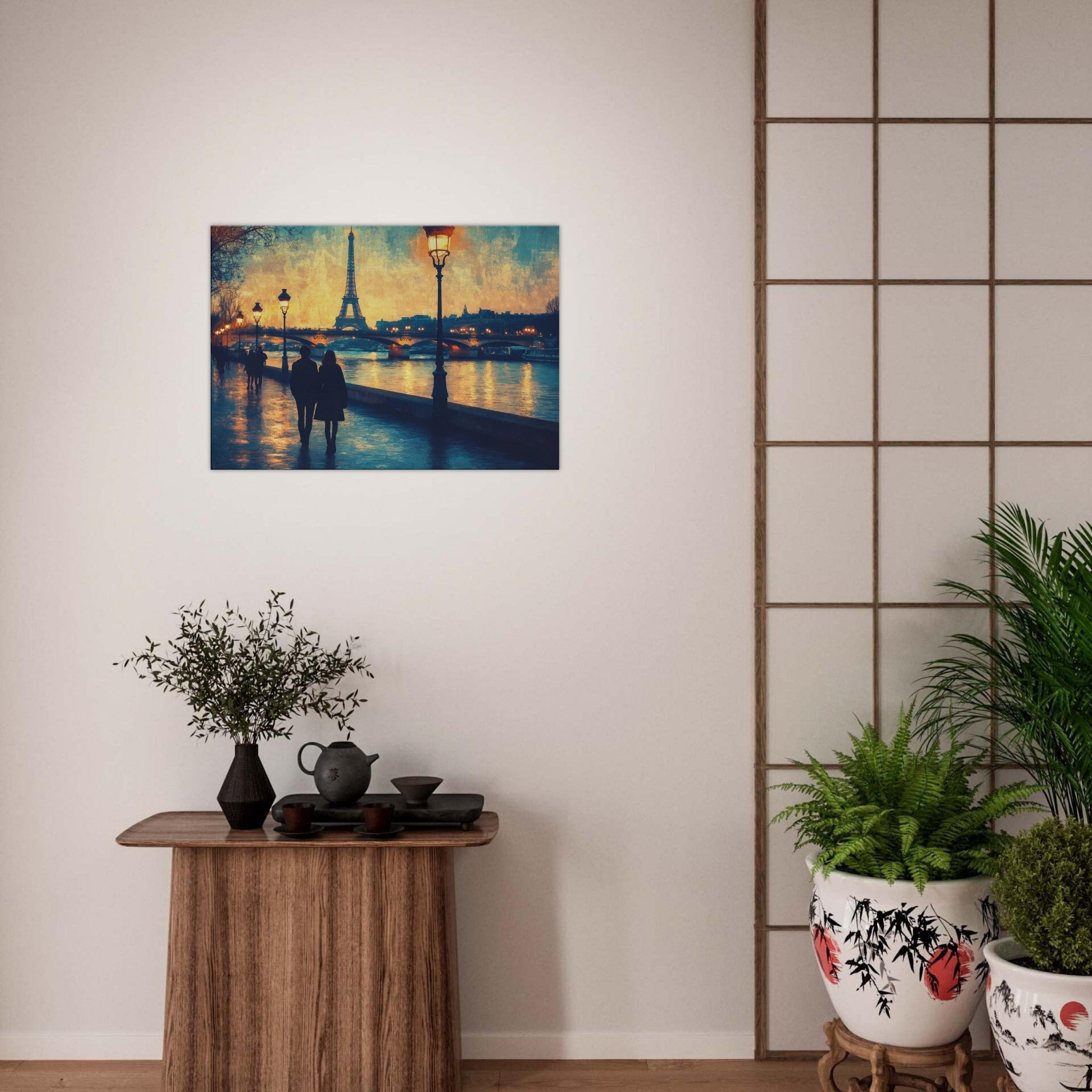 Canvas Landscape - Evening Stroll Along the Seine A romantic river 3 - Shop Ai Art WebShop - Digital Art online Store